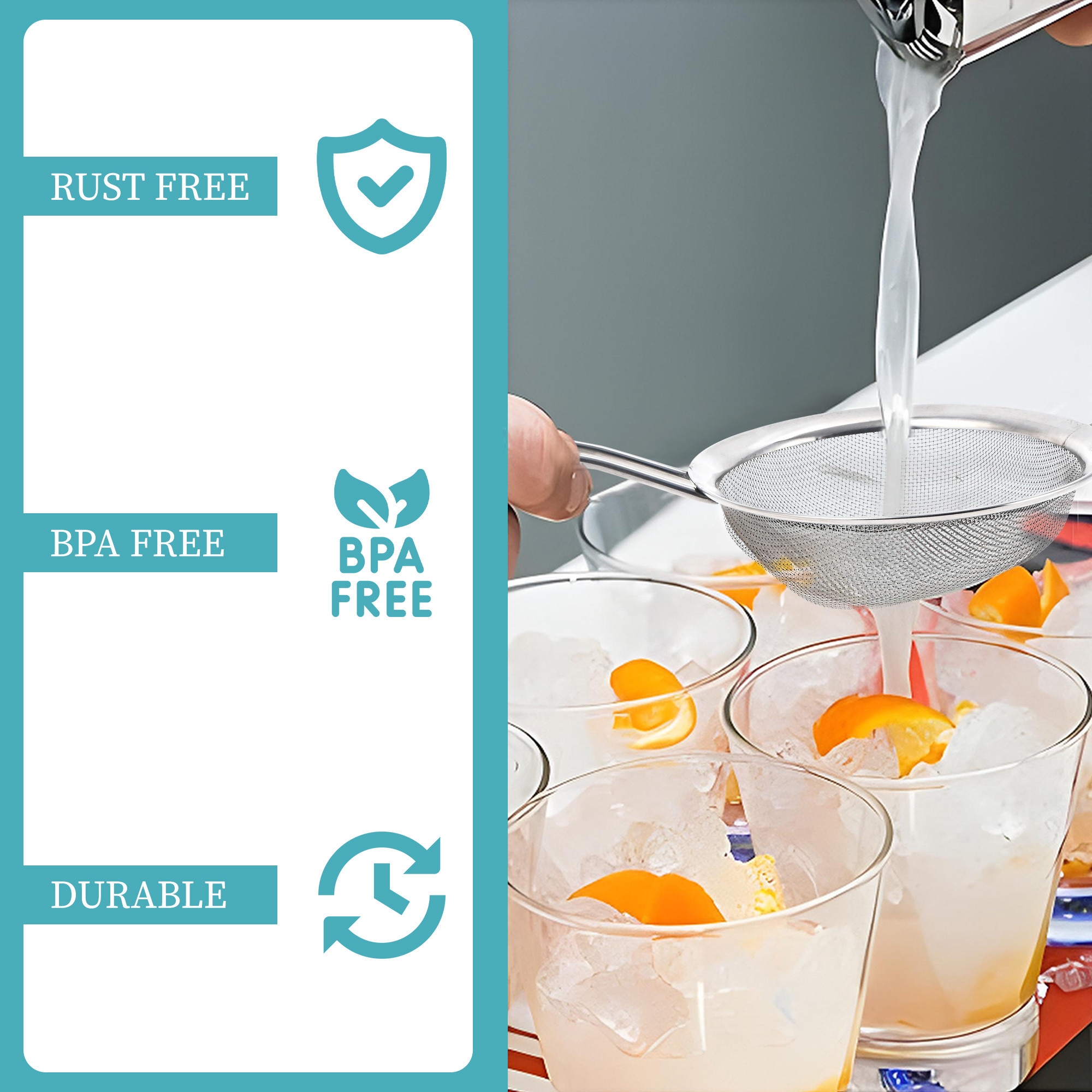 Kuber Industries 5 Inch Fine Mesh Soup and Juice Strainer Stainless Steel with Long Handle  Chalni for Kitchen Big Size  Matcha StrainerFilterSieve forVariousLiquids  Silver