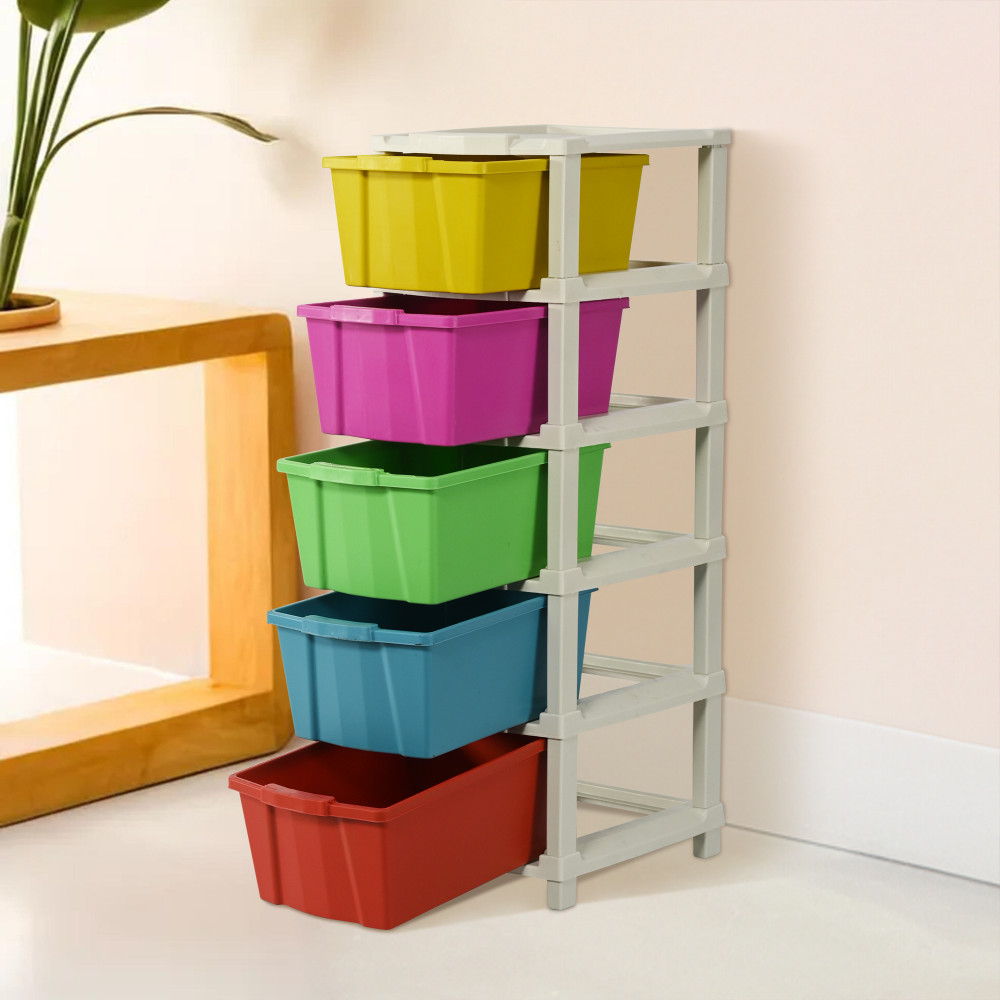 Image of Kuber Industries 5-Layer &amp; 80 Ltr Plastic Drawer Storage Organiser | Modular Kitchen &amp; Toy Organizer For Kids Room | Multicolor