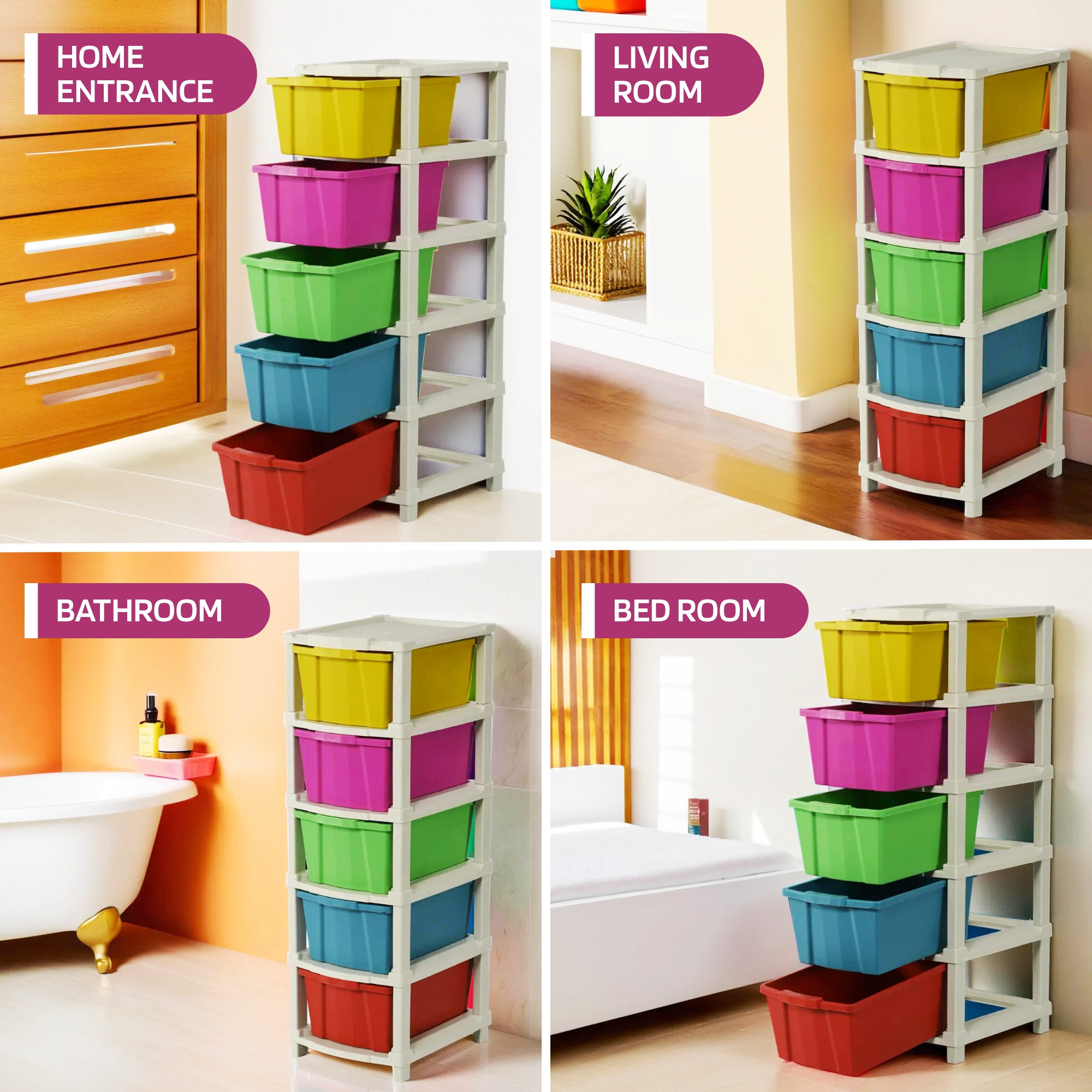 Kuber Industries 5-Layer  80 Ltr Plastic Drawer Storage Organiser  Modular Kitchen  Toy Organizer For Kids Room  Multicolor