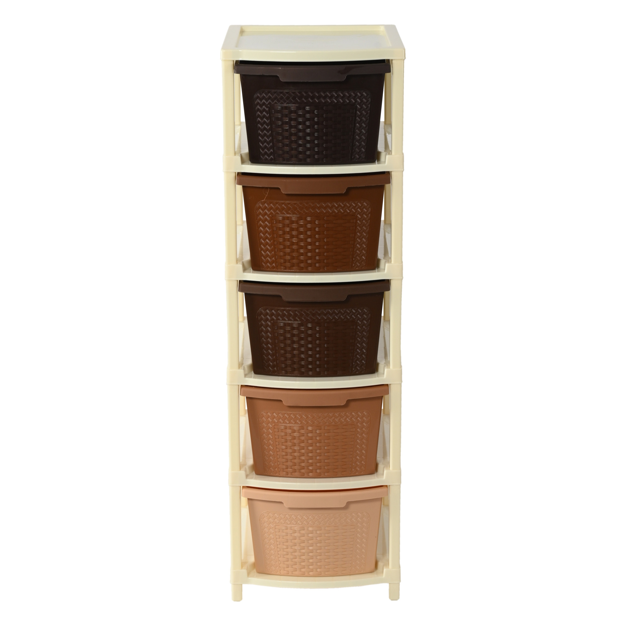 Kuber Industries 5-Layer  92 Ltr Plastic Drawer Storage Organiser  Modular Kitchen Cabinet  Toy Organizer For Kids Room  Chocolate Brown
