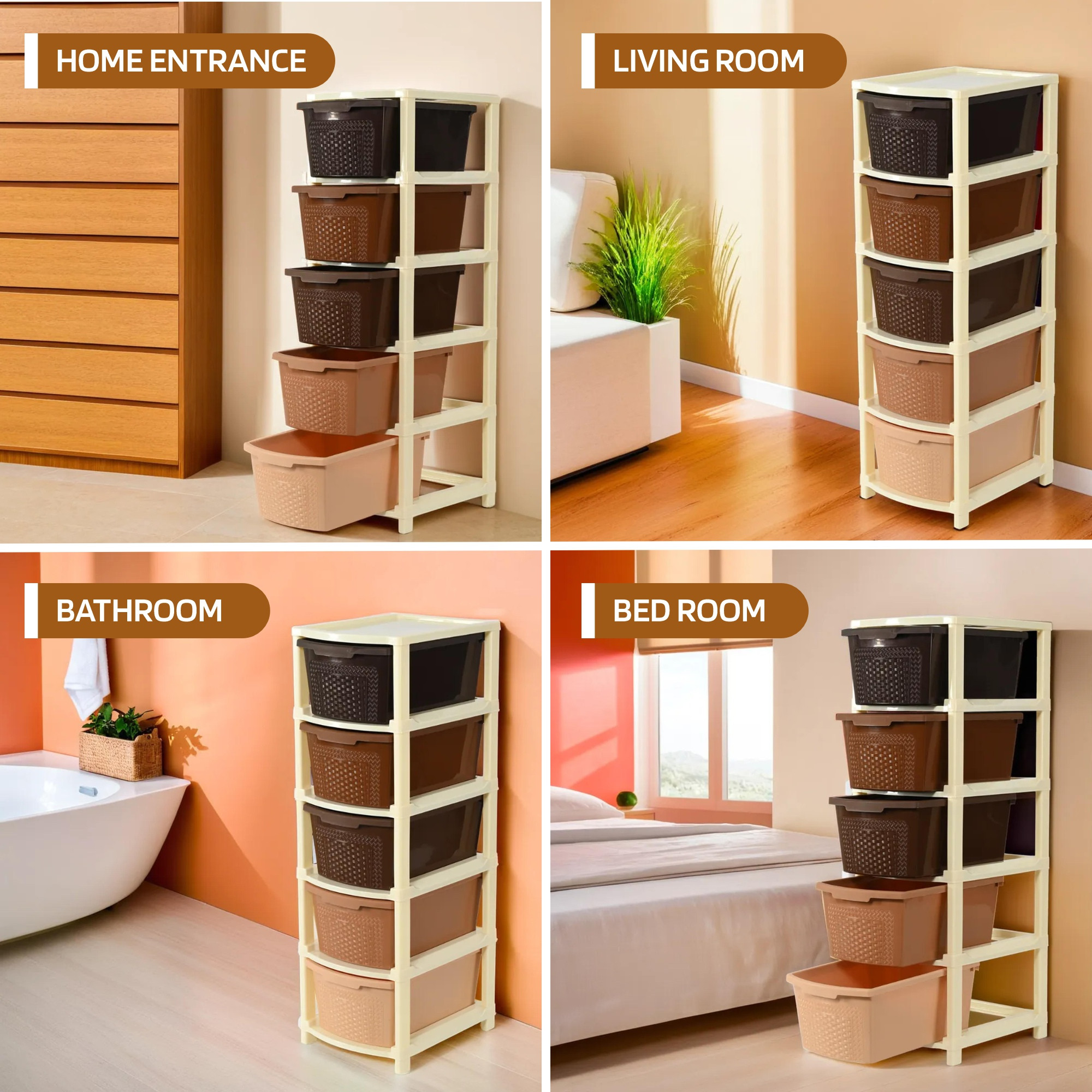 Kuber Industries 5-Layer  92 Ltr Plastic Drawer Storage Organiser  Modular Kitchen Cabinet  Toy Organizer For Kids Room  Chocolate Brown