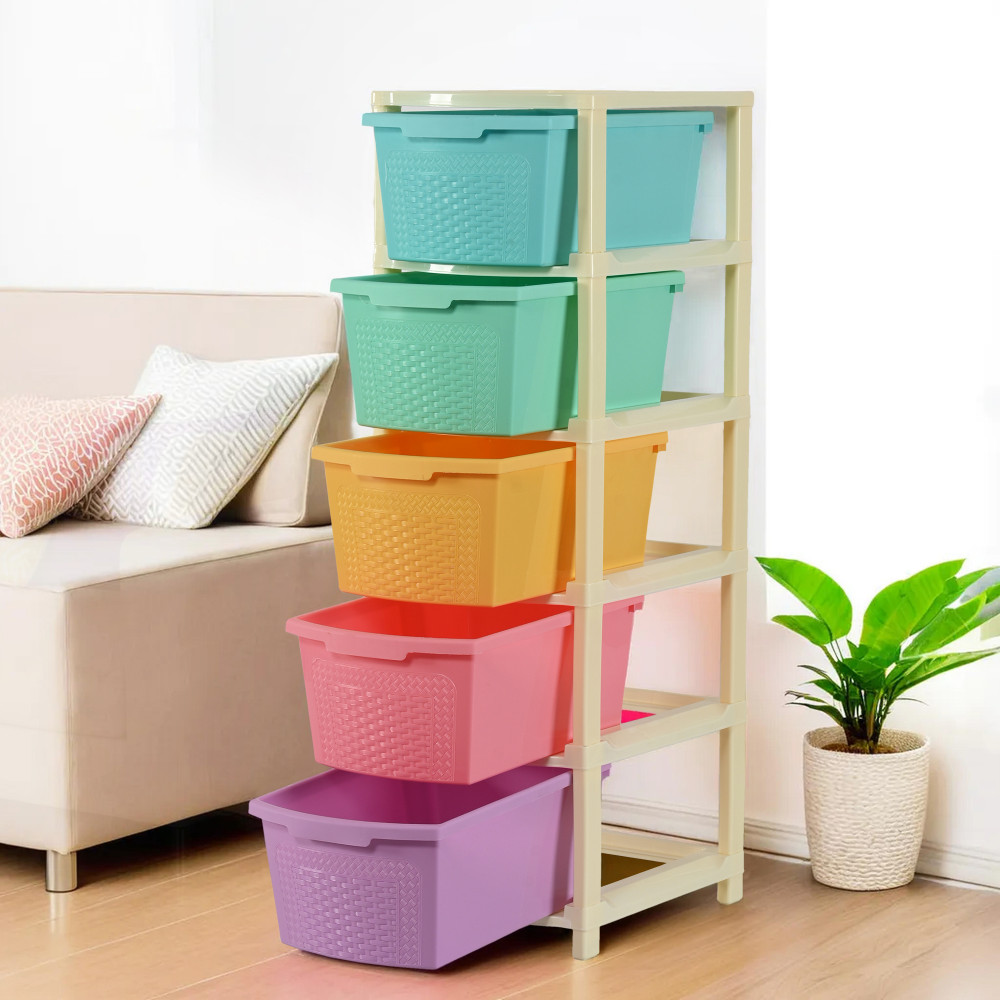 Image of Kuber Industries 5-Layer &amp; 92 Ltr Plastic Drawer Storage Organiser | Modular Kitchen Cabinet &amp; Toy Organizer For Kids Room | Multicolor