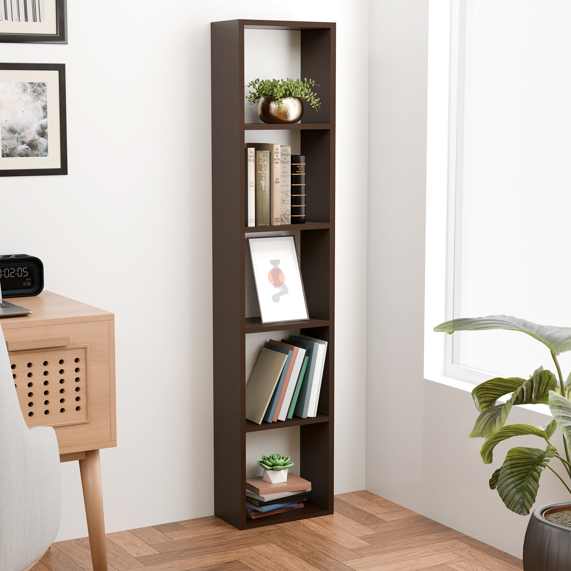 Kuber Industries 5 Layer Mdf Wooden Floating Book Shelf Wall Mounted for Living Room Decor  Multipurpose Walten Wall Rack Shelf for Storage Display Unit  Brown