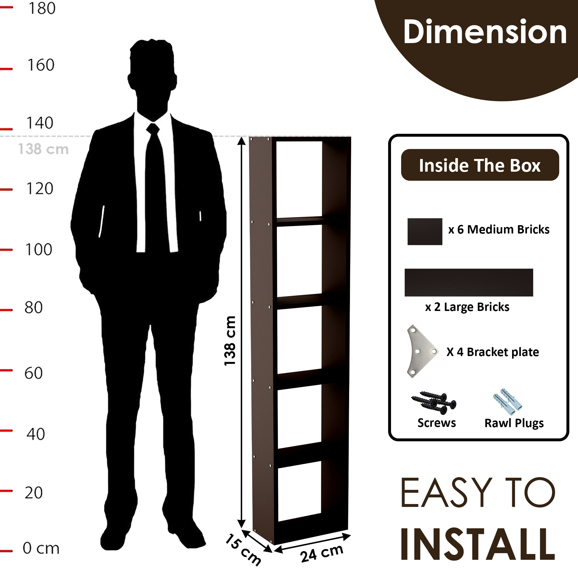 Kuber Industries 5 Layer Mdf Wooden Floating Book Shelf Wall Mounted for Living Room Decor  Multipurpose Walten Wall Rack Shelf for Storage Display Unit  Brown