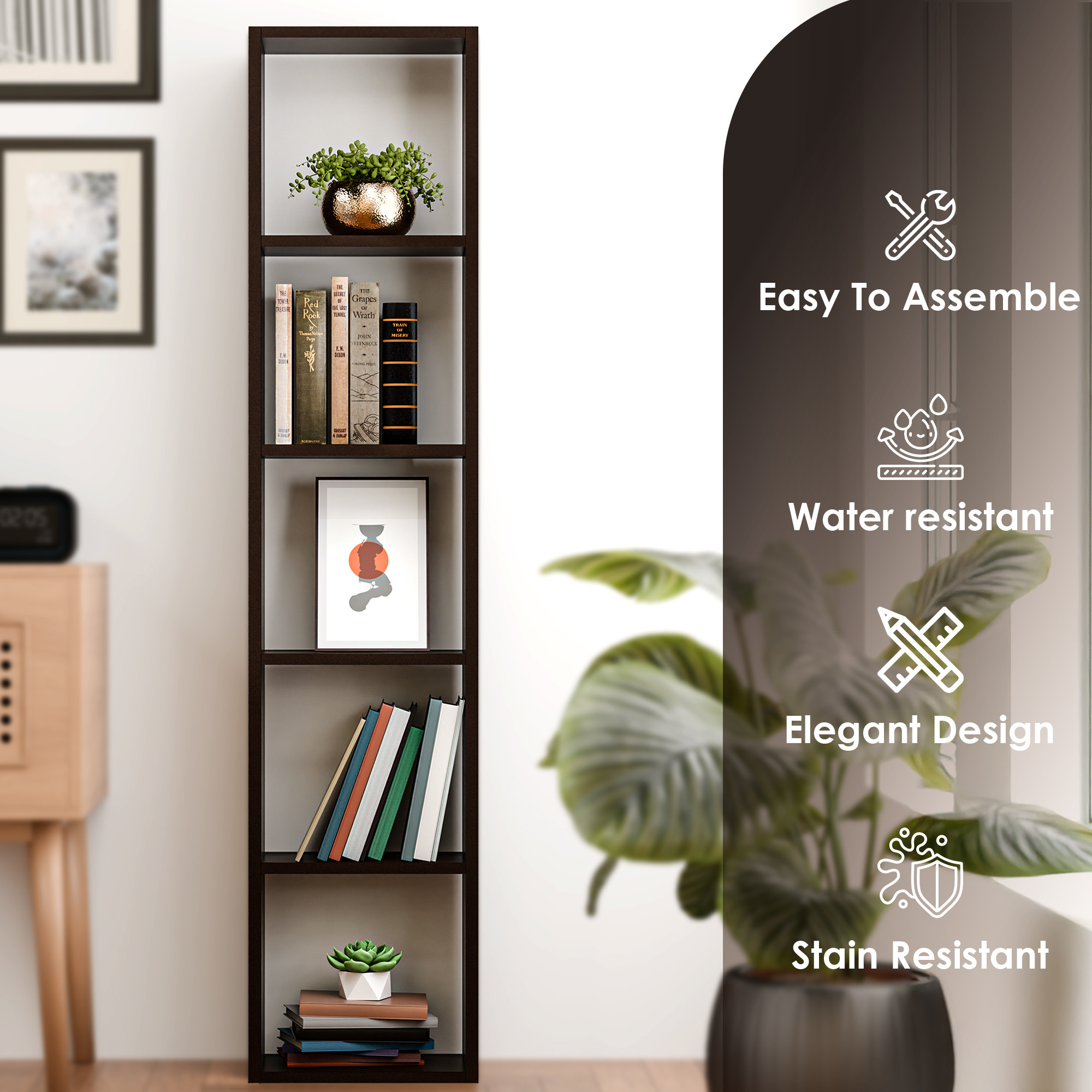 Kuber Industries 5 Layer Mdf Wooden Floating Book Shelf Wall Mounted for Living Room Decor  Multipurpose Walten Wall Rack Shelf for Storage Display Unit  Brown