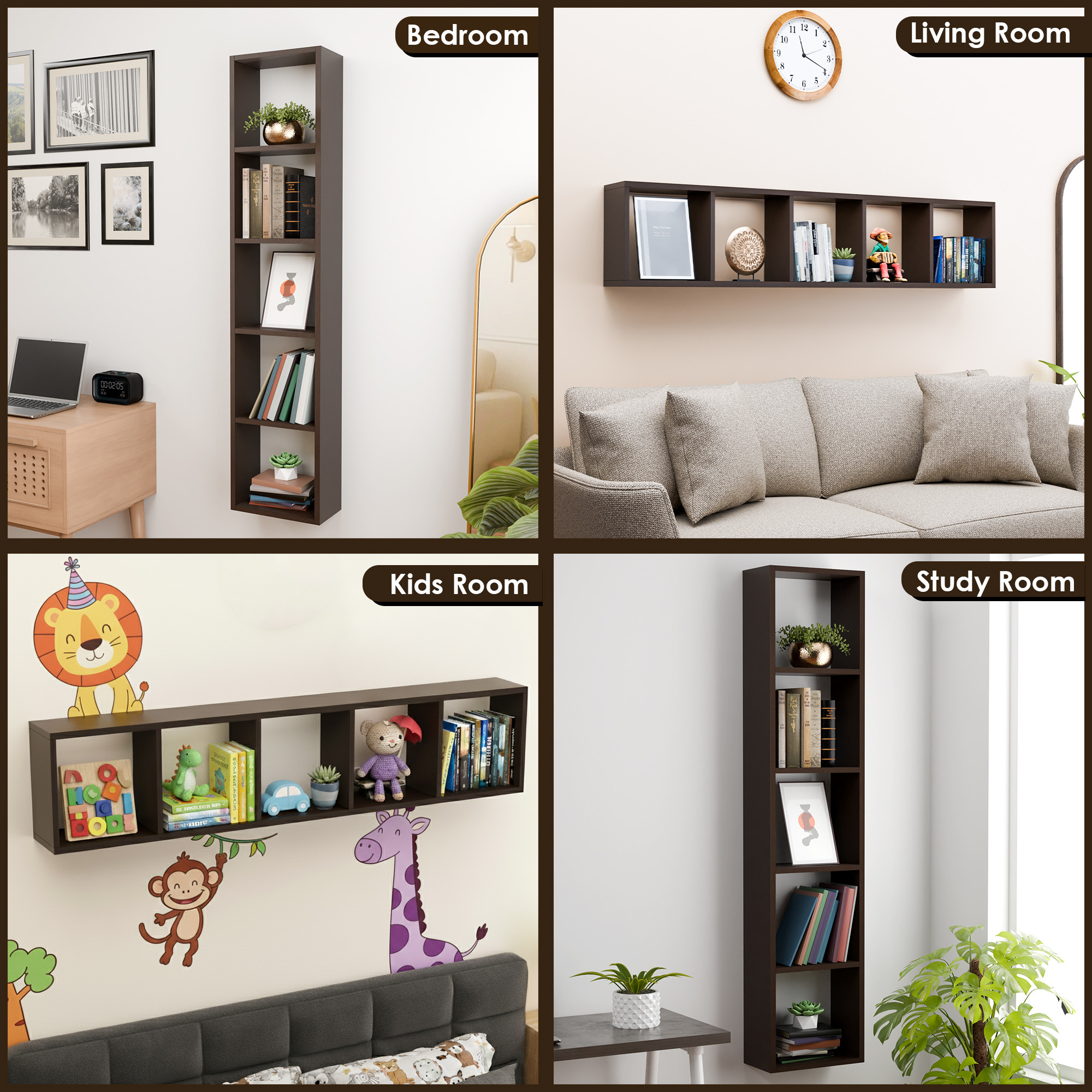 Kuber Industries 5 Layer Mdf Wooden Floating Book Shelf Wall Mounted for Living Room Decor  Multipurpose Walten Wall Rack Shelf for Storage Display Unit  Brown