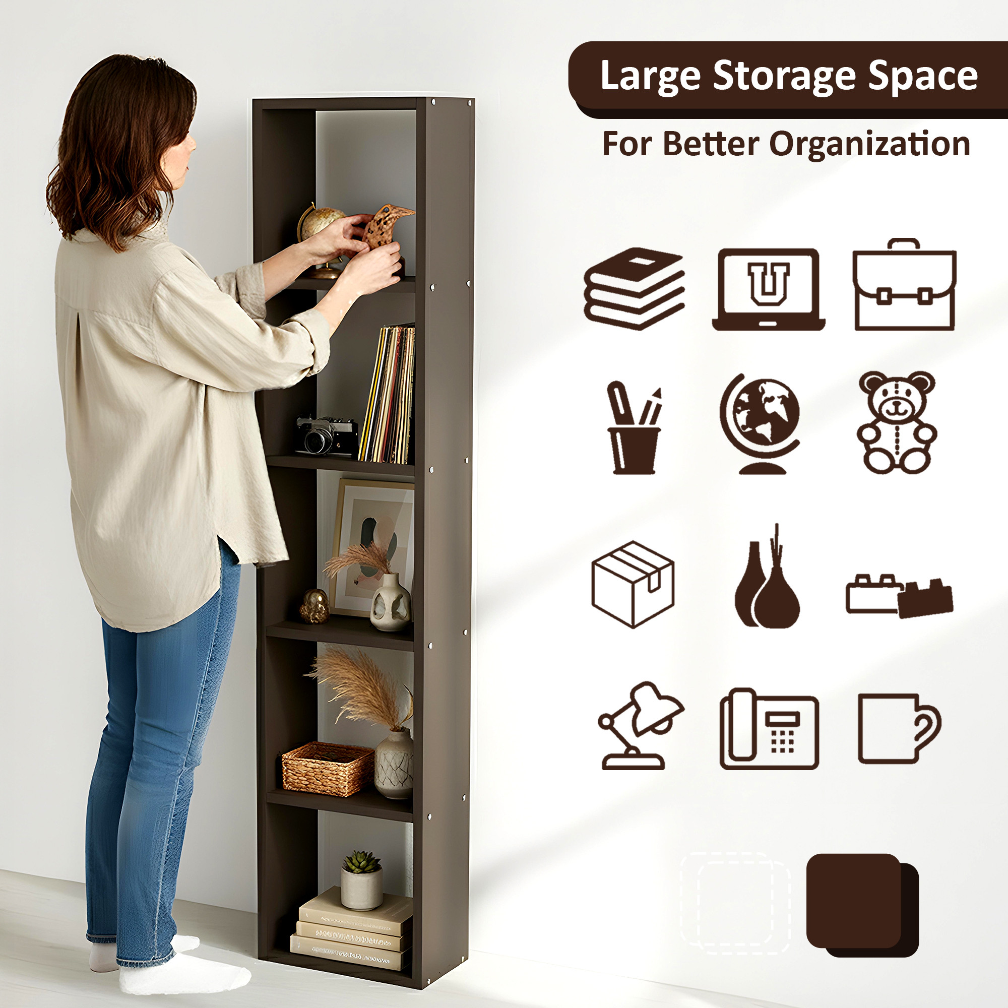 Kuber Industries 5 Layer Mdf Wooden Floating Book Shelf Wall Mounted for Living Room Decor  Multipurpose Walten Wall Rack Shelf for Storage Display Unit  Brown