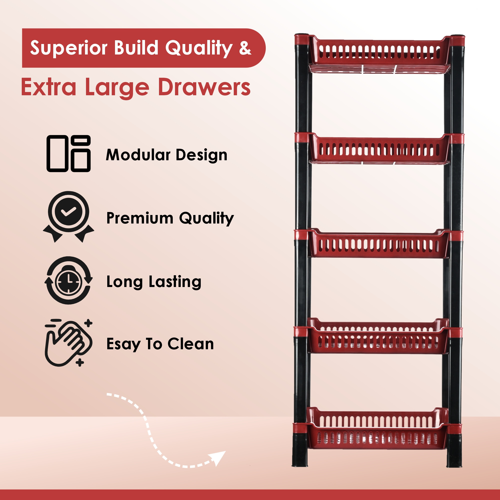 Kuber Industries 5-Layer Multipurpose Kitchen OrganizerStorage Rack  Onion Stand For Kitchen  Vessels  Vegetable Organiser  Maroon