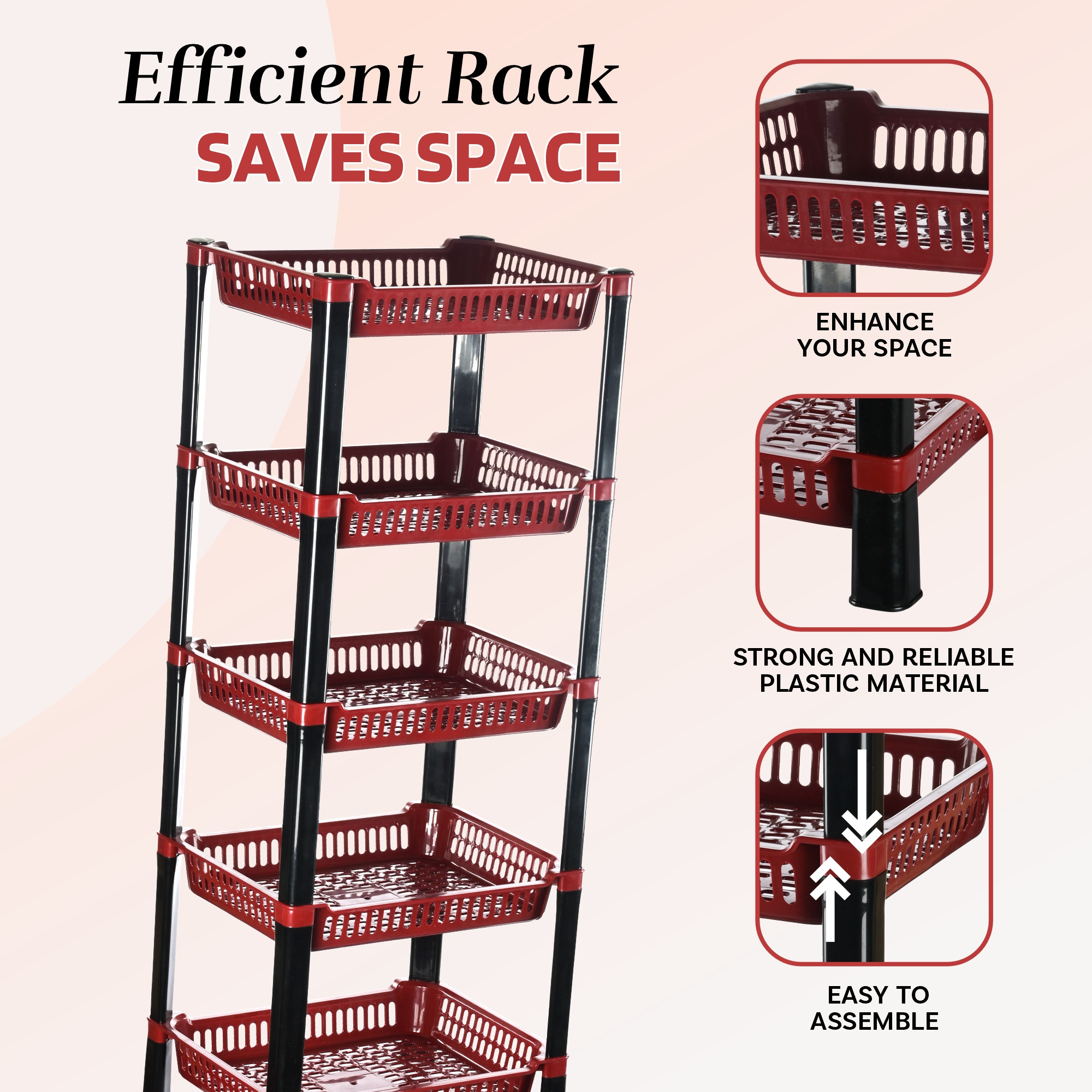 Kuber Industries 5-Layer Multipurpose Kitchen OrganizerStorage Rack  Onion Stand For Kitchen  Vessels  Vegetable Organiser  Maroon