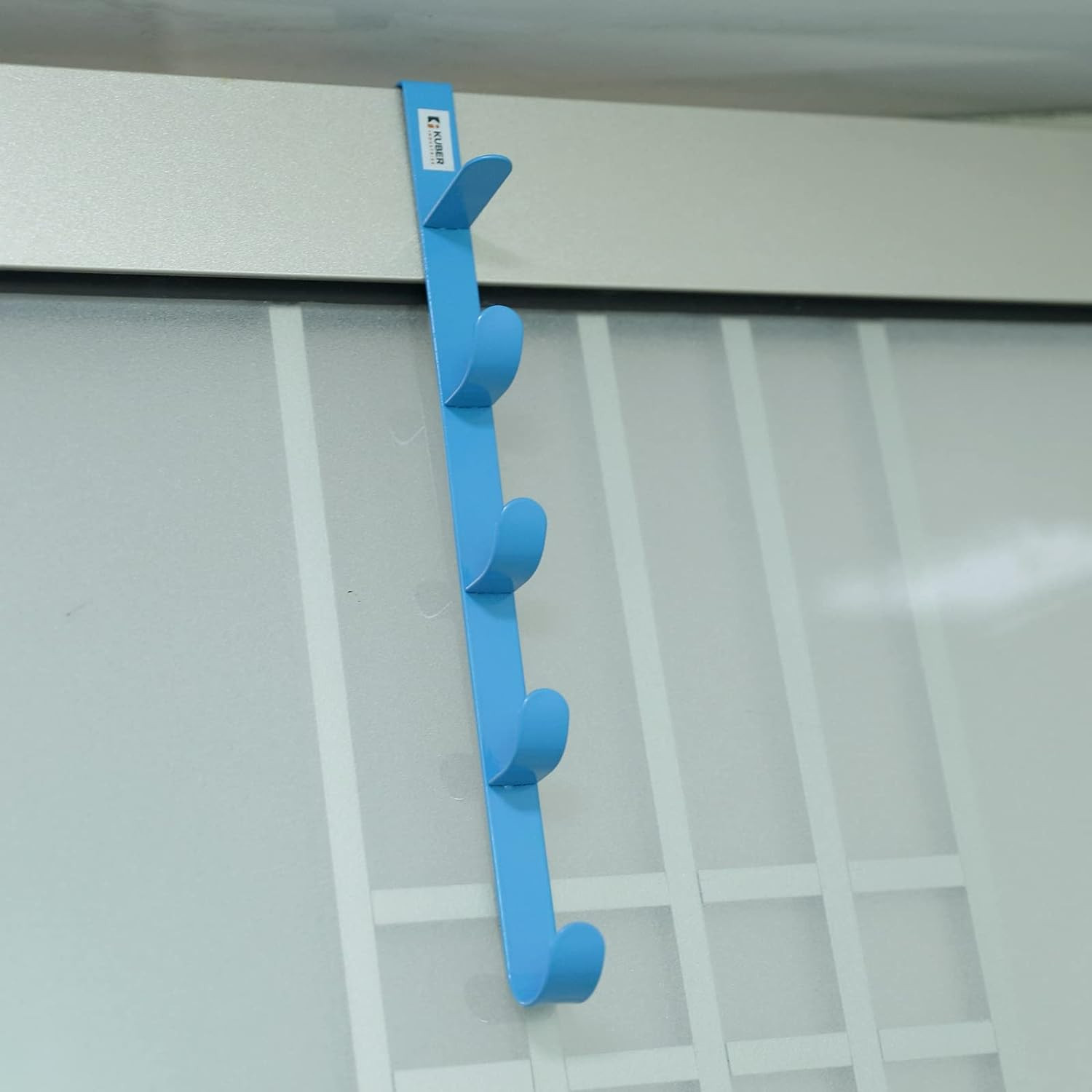 Kuber Industries 5-Level Cloth Hanger|Multipurpose Cloth & Towel Holder|Iron Spray Material|Easy Installation|Interchangeable Over The Door Towel Holder|ZT-3115(B)|Blue