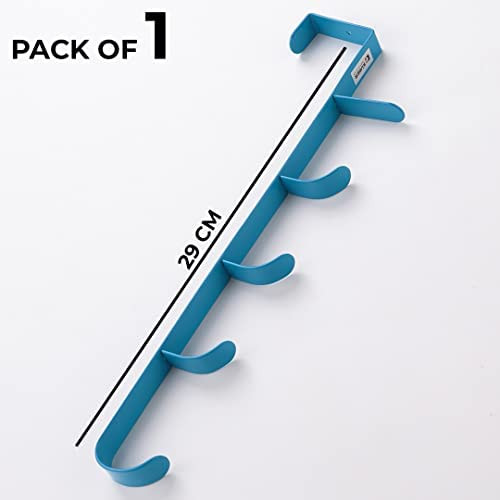 Kuber Industries 5-Level Cloth Hanger|Multipurpose Cloth & Towel Holder|Iron Spray Material|Easy Installation|Interchangeable Over The Door Towel Holder|ZT-3115(B)|Blue