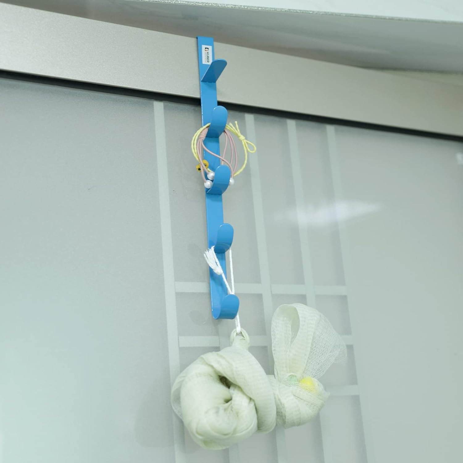 Kuber Industries 5-Level Cloth Hanger|Multipurpose Cloth & Towel Holder|Iron Spray Material|Easy Installation|Interchangeable Over The Door Towel Holder|ZT-3115(B)|Blue