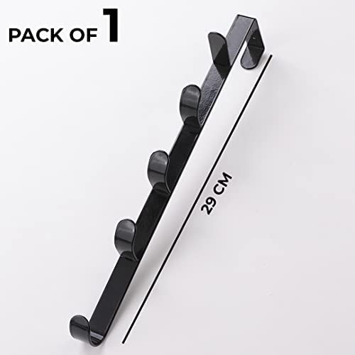 Kuber Industries 5-Level Cloth Hanger|Multipurpose Cloth & Towel Holder|Iron Spray Material|Easy Installation|Interchangeable Over The Door Towel Holder|ZT-3115|Pack of 1|Black