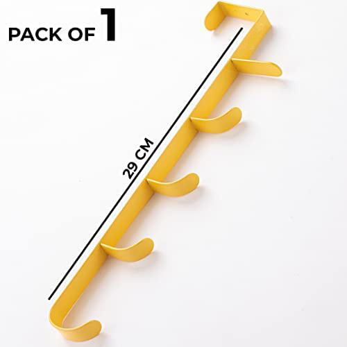 Kuber Industries 5-Level Cloth Hanger|Multipurpose Cloth & Towel Holder|Iron Spray Material|Easy Installation|Interchangeable Over The Door Towel Holder|ZT-3115(Y)|Yellow