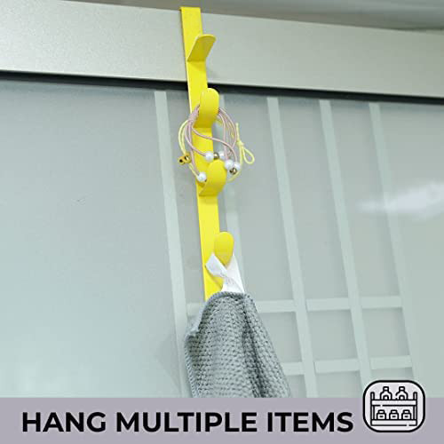 Kuber Industries 5-Level Cloth Hanger|Multipurpose Cloth & Towel Holder|Iron Spray Material|Easy Installation|Interchangeable Over The Door Towel Holder|ZT-3115(Y)|Yellow