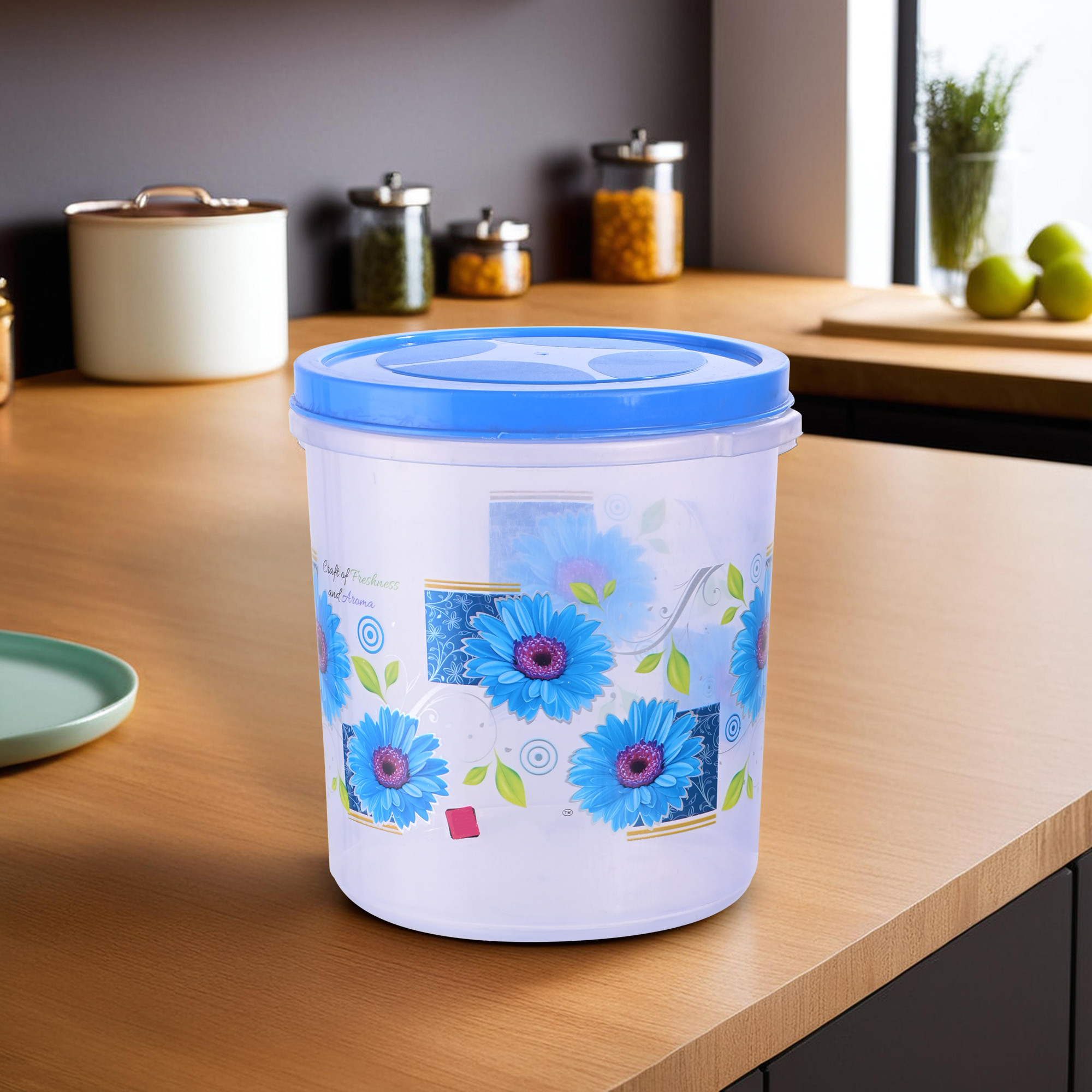 Kuber Industries 5 Liters See Through Storage Box for Kitchen with Lid  Multi-Purpose Grocery Storage Box for Storing Grains Pulses Rice Flour  Pantry Items  Flower Print - Blue