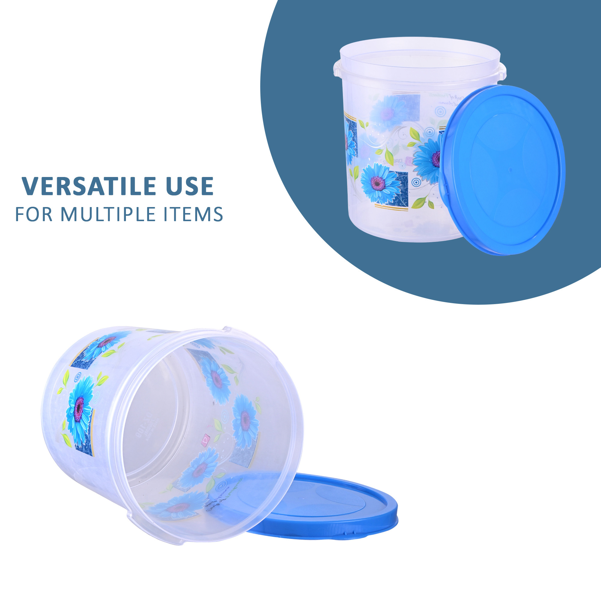 Kuber Industries 5 Liters See Through Storage Box for Kitchen with Lid  Multi-Purpose Grocery Storage Box for Storing Grains Pulses Rice Flour  Pantry Items  Flower Print - Blue