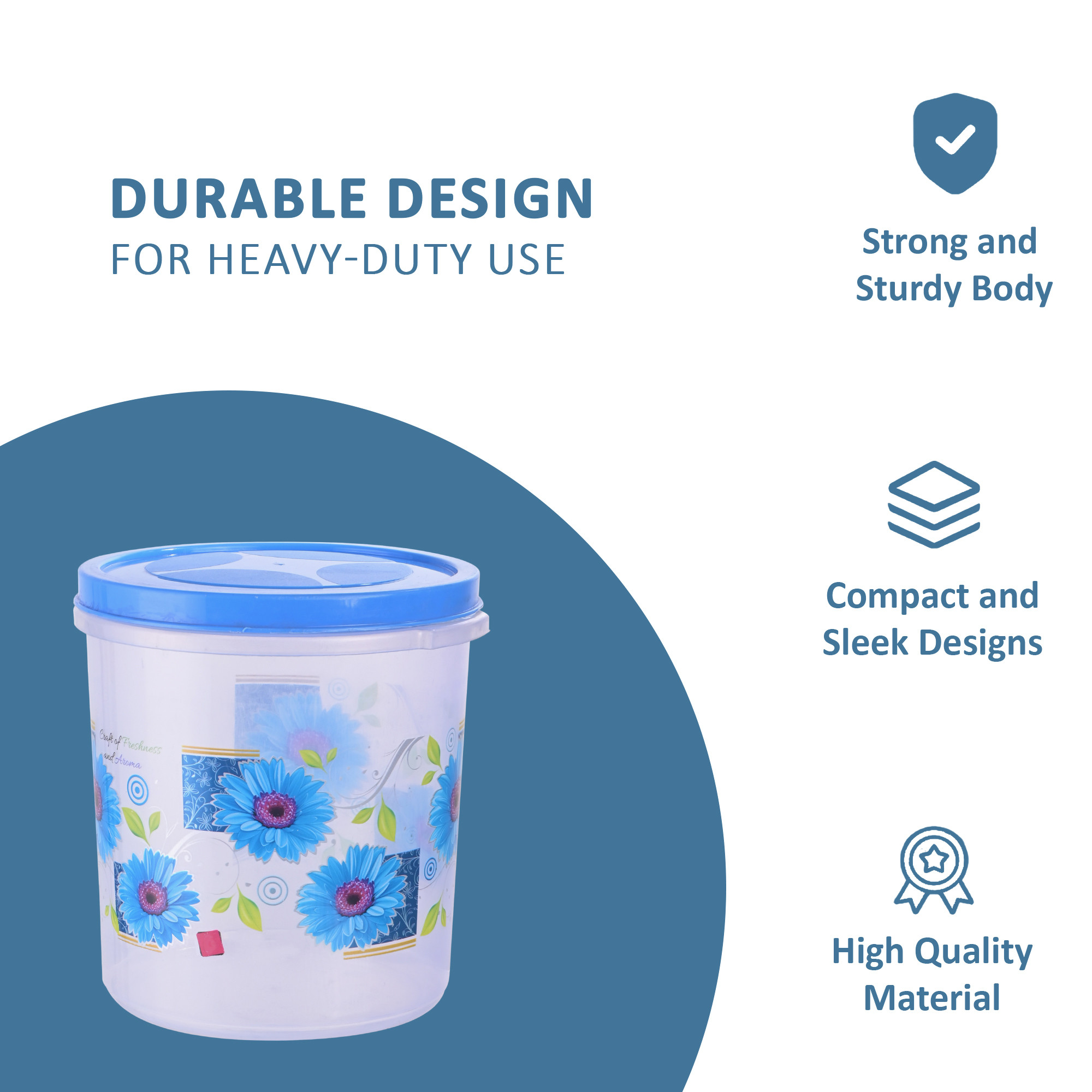 Kuber Industries 5 Liters See Through Storage Box for Kitchen with Lid  Multi-Purpose Grocery Storage Box for Storing Grains Pulses Rice Flour  Pantry Items  Flower Print - Blue