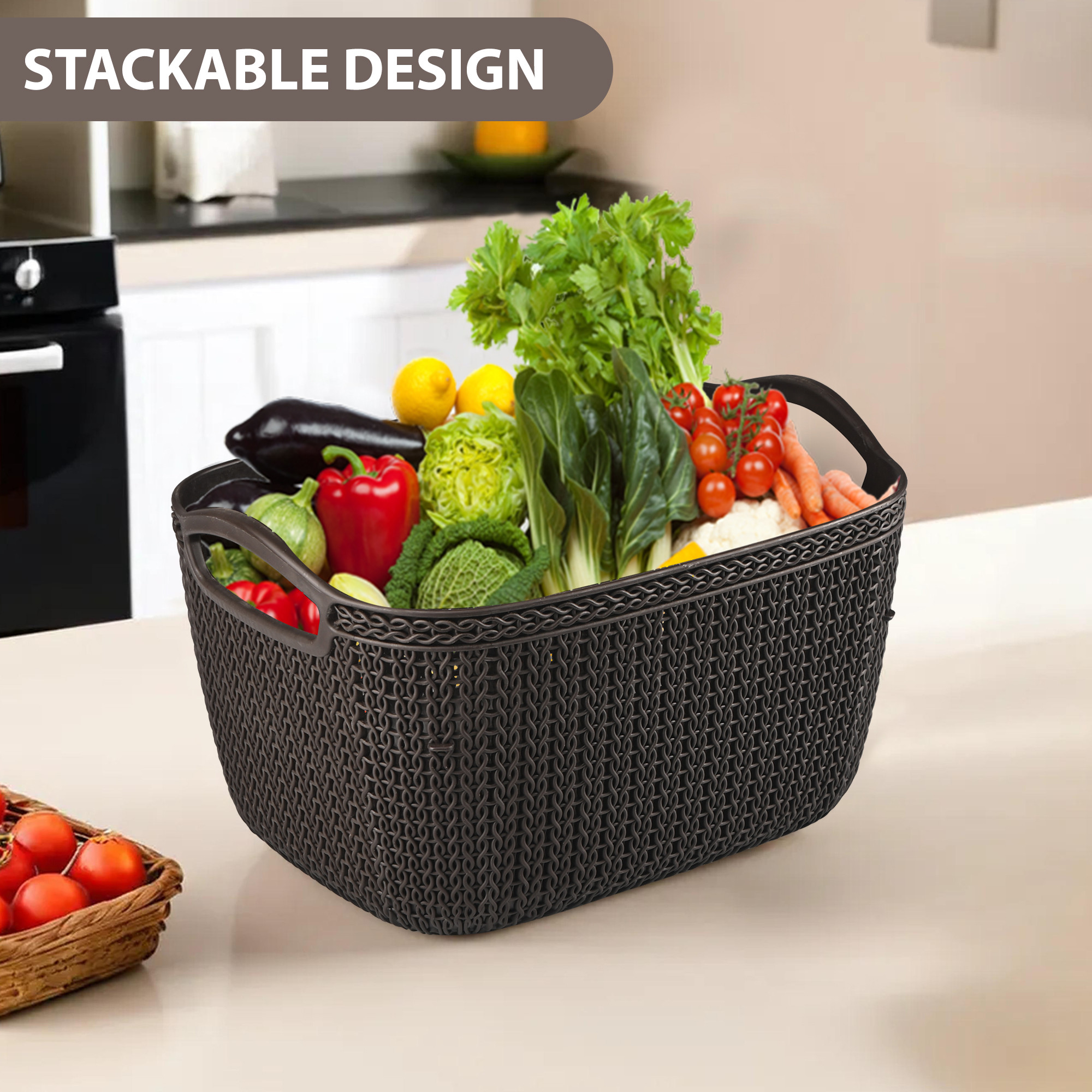 Kuber Industries 5 LTR Multi-Purpose Plastic Basket for Storage Q5  Spacious Pooja Item Holder  Fruit Tokari  Aesthetic Home Organizers for Kitchen  Bedroom  Brown