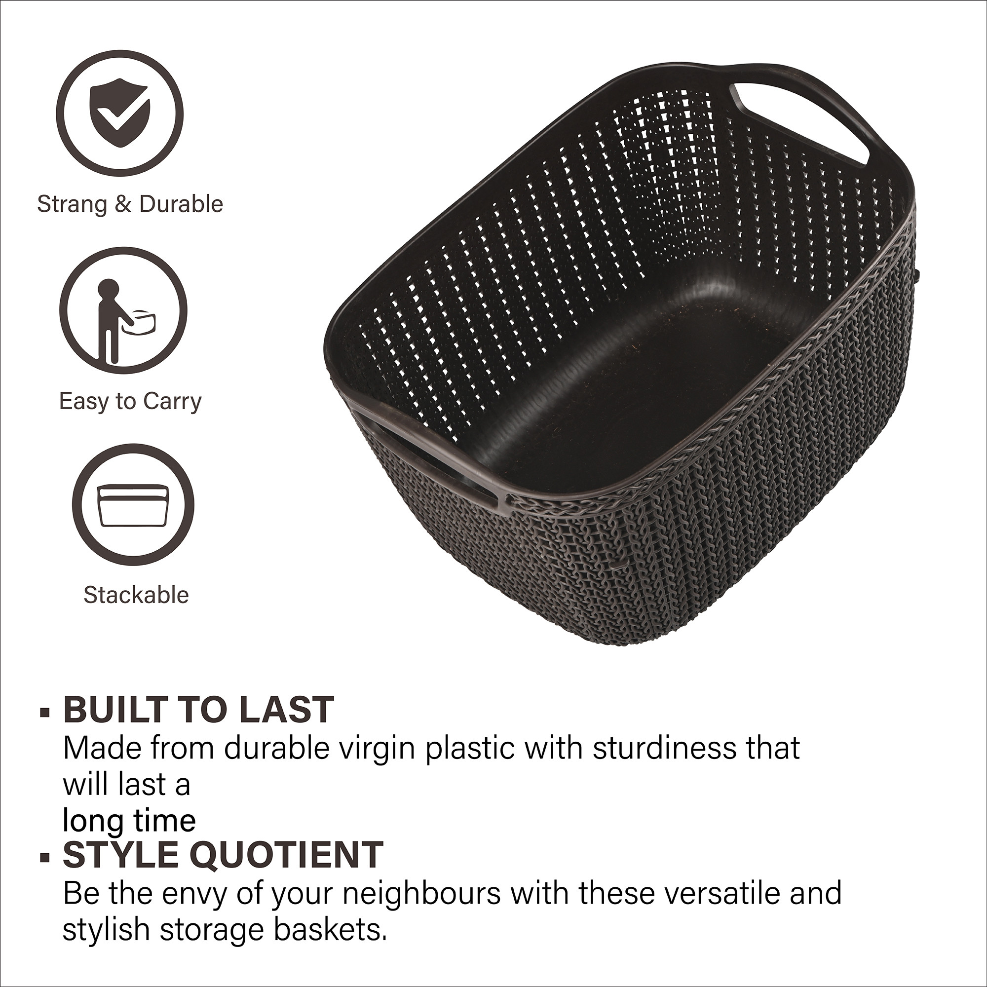 Kuber Industries 5 LTR Multi-Purpose Plastic Basket for Storage Q5  Spacious Pooja Item Holder  Fruit Tokari  Aesthetic Home Organizers for Kitchen  Bedroom  Brown