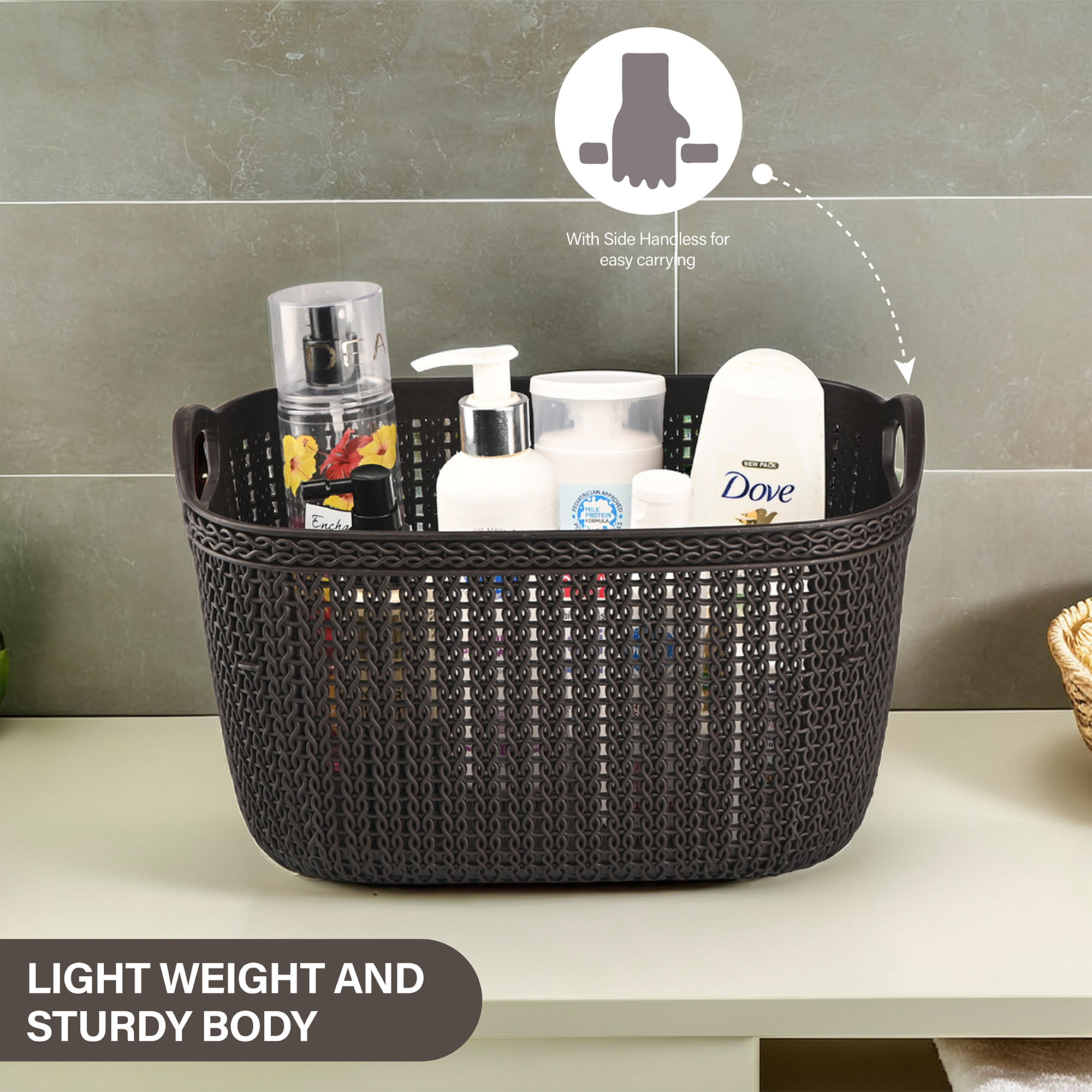 Kuber Industries 5 LTR Multi-Purpose Plastic Basket for Storage Q5  Spacious Pooja Item Holder  Fruit Tokari  Aesthetic Home Organizers for Kitchen  Bedroom  Brown