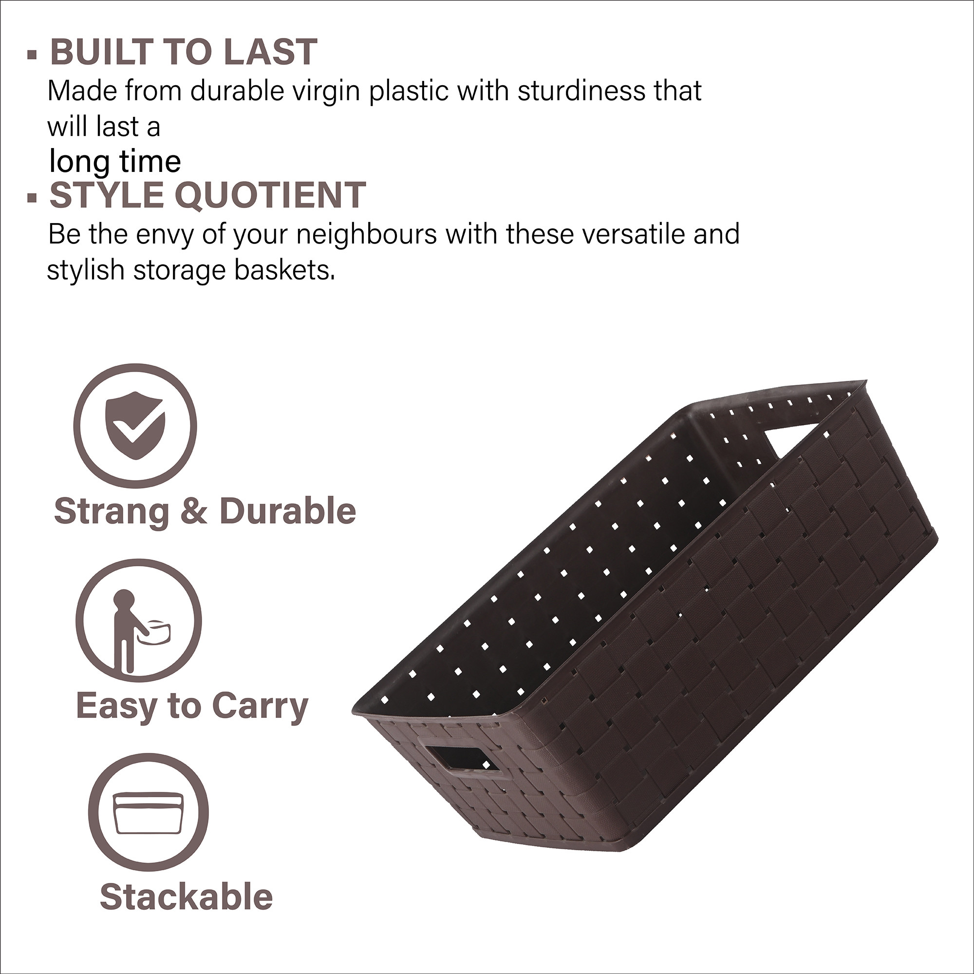 Kuber Industries 5 LTR Stackable Plastic Storage Box with Lid  Multi-Purpose Basket for Storage  Home Organizer for Kitchen Stationary Medicine  Pooja Item  Cannes Pattern - Brown