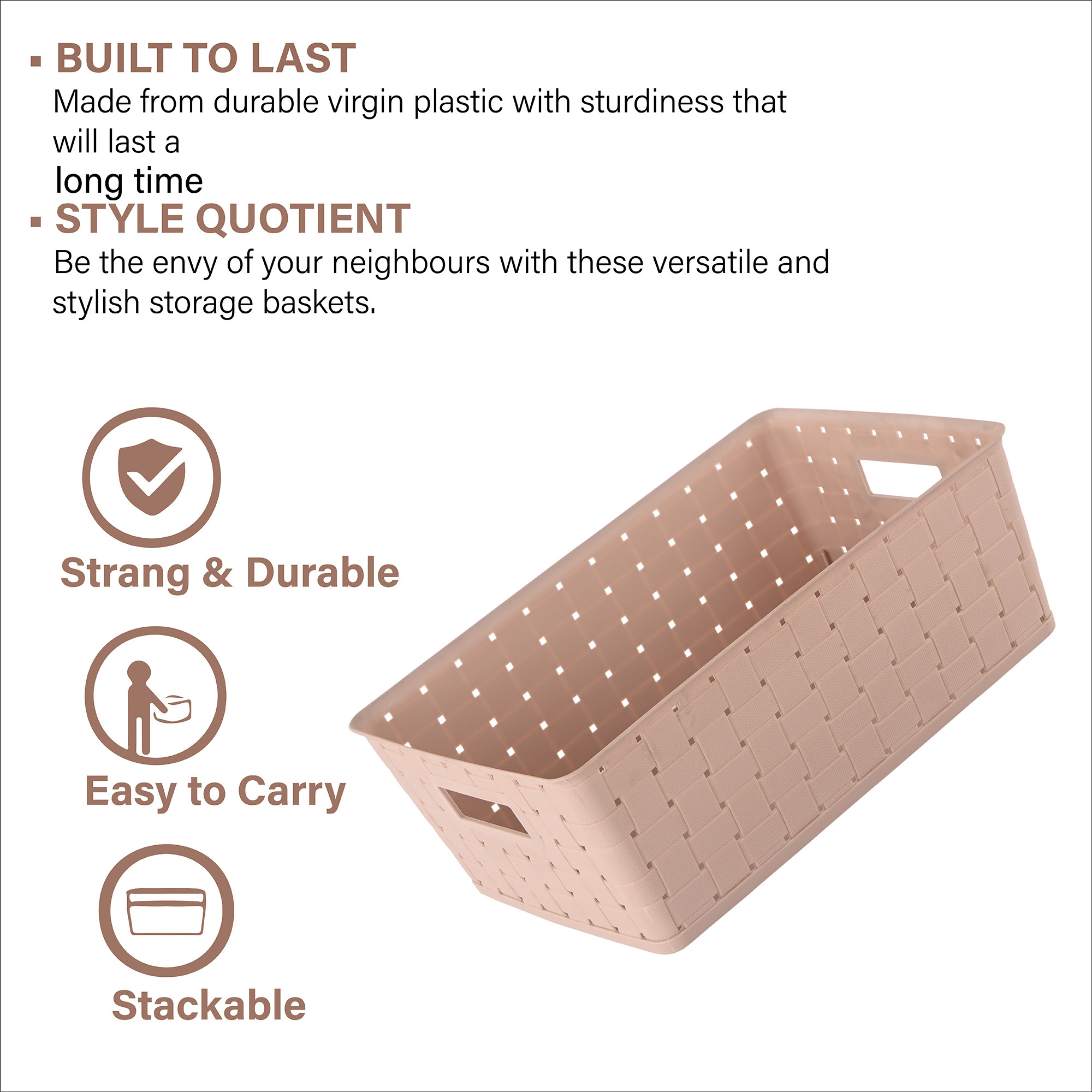 Kuber Industries 5 LTR Stackable Plastic Storage Box with Lid  Multi-Purpose Basket for Storage  Home Organizer for Kitchen Stationary Medicine  Pooja Item  Cannes Pattern - Beige