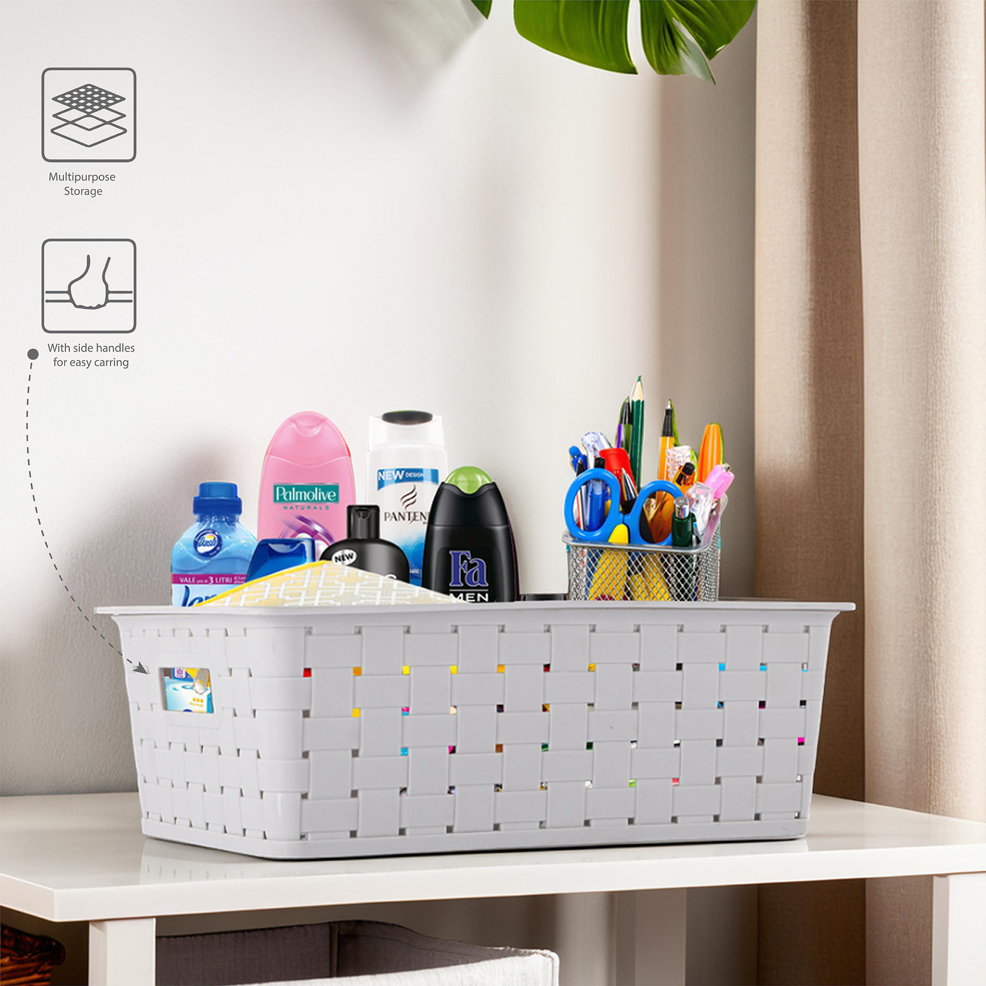 Kuber Industries 5 LTR Stackable Plastic Storage Box with Lid  Multi-Purpose Basket for Storage  Home Organizer for Kitchen Stationary Medicine  Pooja Item  Cannes Pattern - Grey