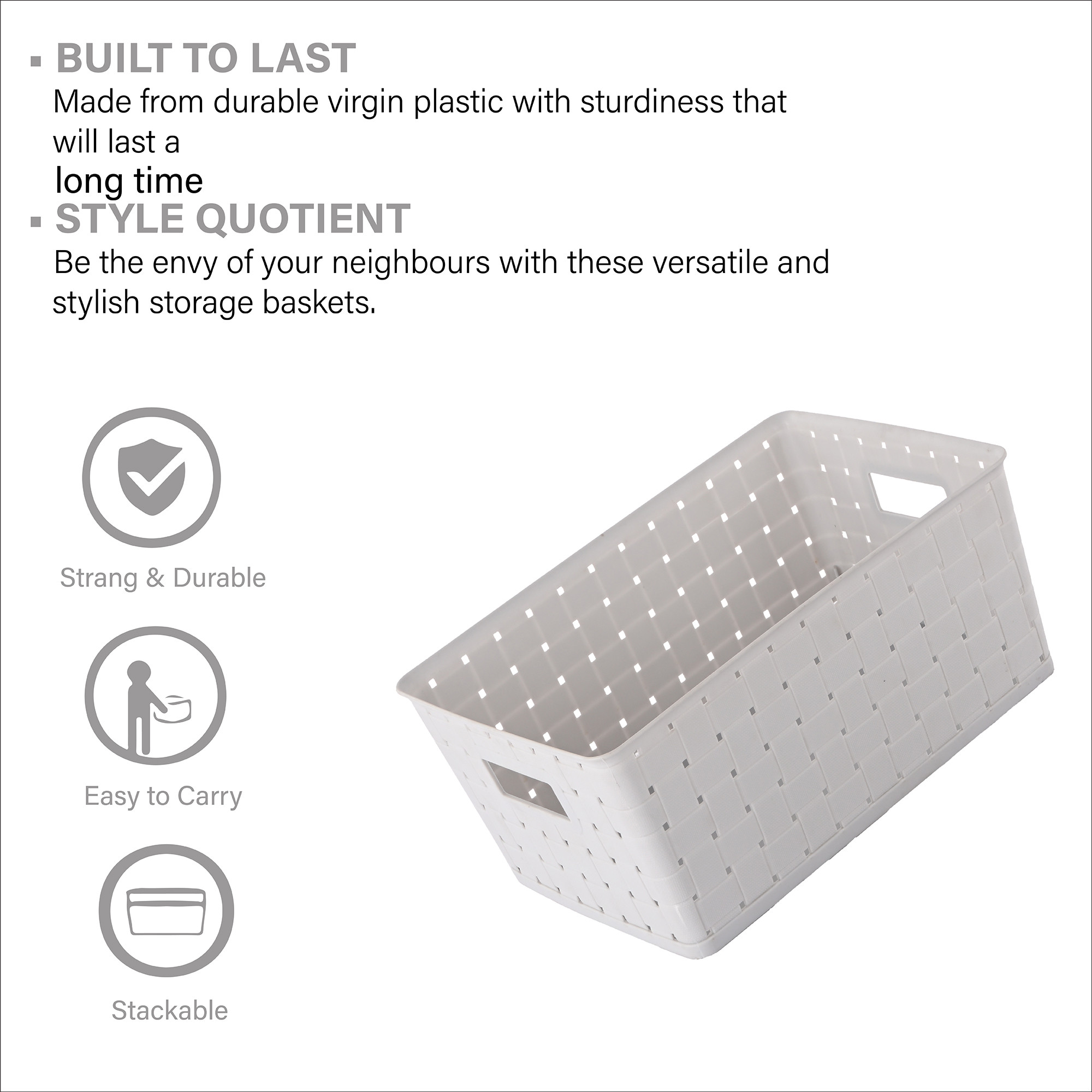 Kuber Industries 5 LTR Stackable Plastic Storage Box with Lid  Multi-Purpose Basket for Storage  Home Organizer for Kitchen Stationary Medicine  Pooja Item  Cannes Pattern - Grey