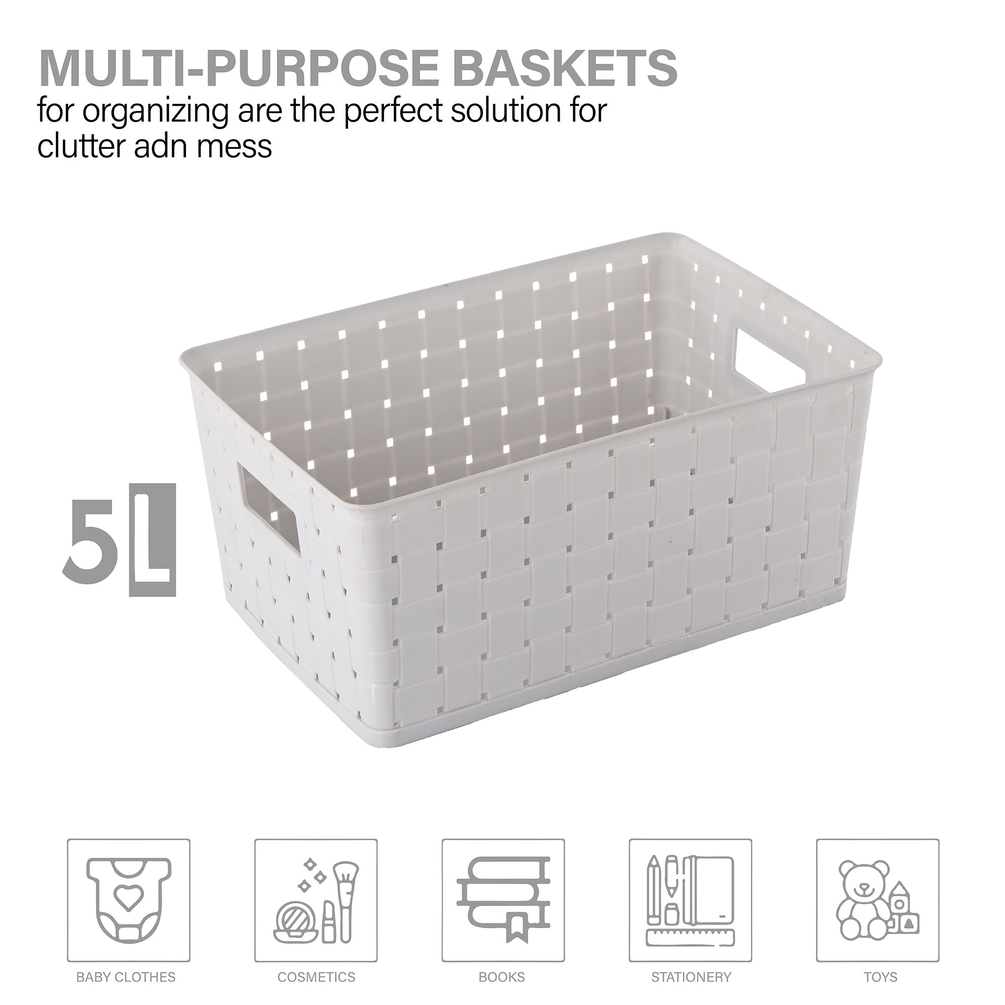 Kuber Industries 5 LTR Stackable Plastic Storage Box with Lid  Multi-Purpose Basket for Storage  Home Organizer for Kitchen Stationary Medicine  Pooja Item  Cannes Pattern - Grey