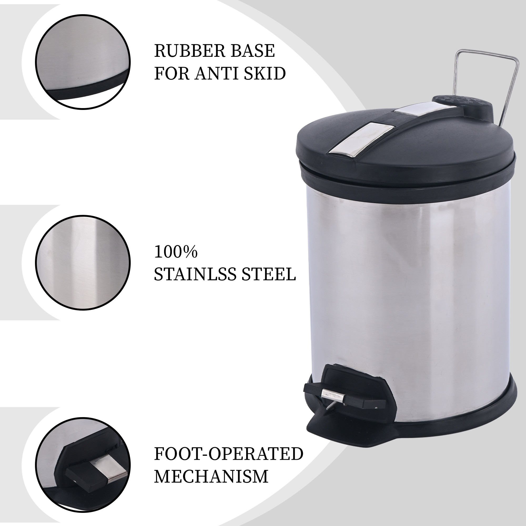 Kuber Industries 5 Ltr Stainless Steel Pedal Dustbin for Home and Kitchen  Trash Can Dustbins with Basket  Close Lid  Waste Garbage Bin for Bedroom Washroom  Office - Silver  Black