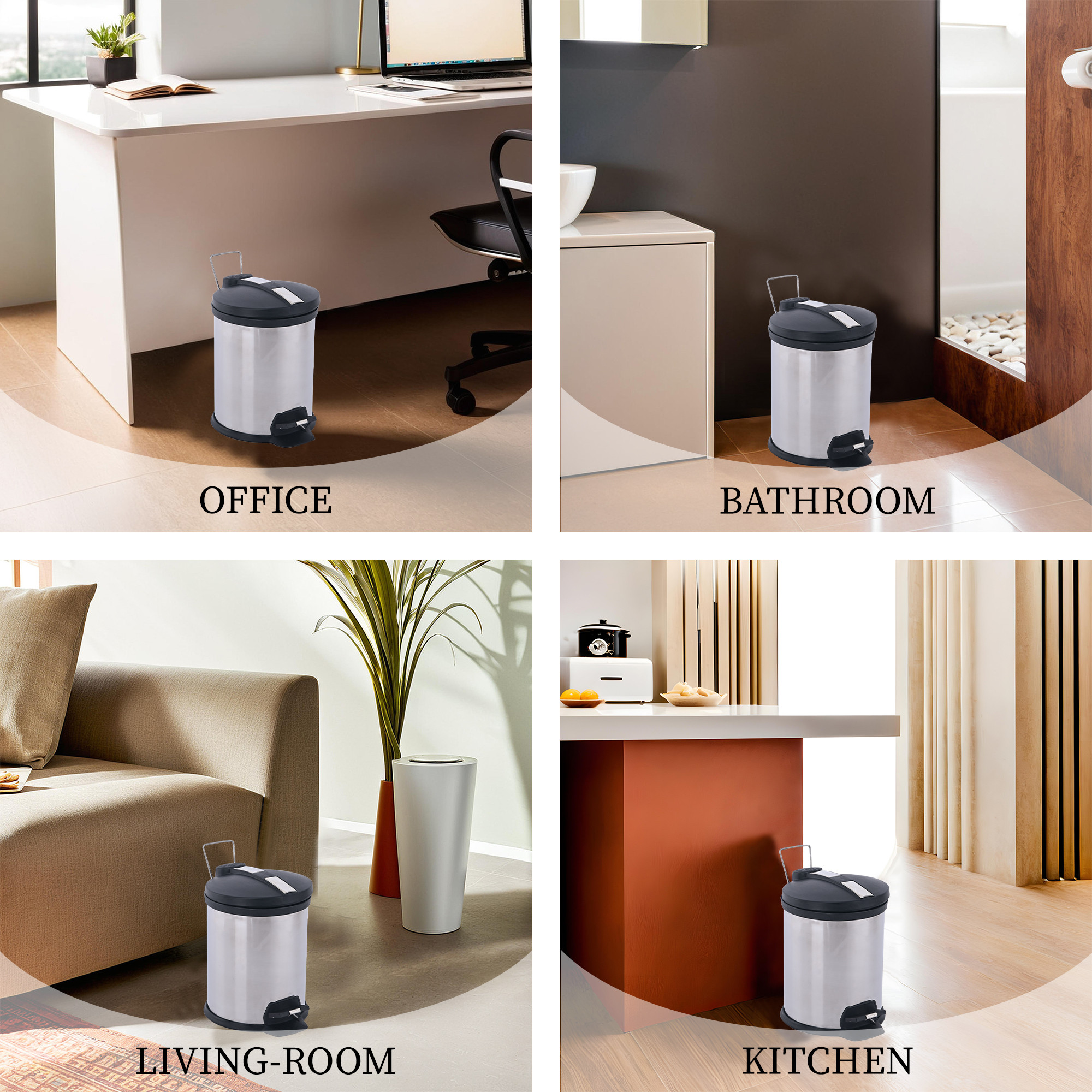 Kuber Industries 5 Ltr Stainless Steel Pedal Dustbin for Home and Kitchen  Trash Can Dustbins with Basket  Close Lid  Waste Garbage Bin for Bedroom Washroom  Office - Silver  Black