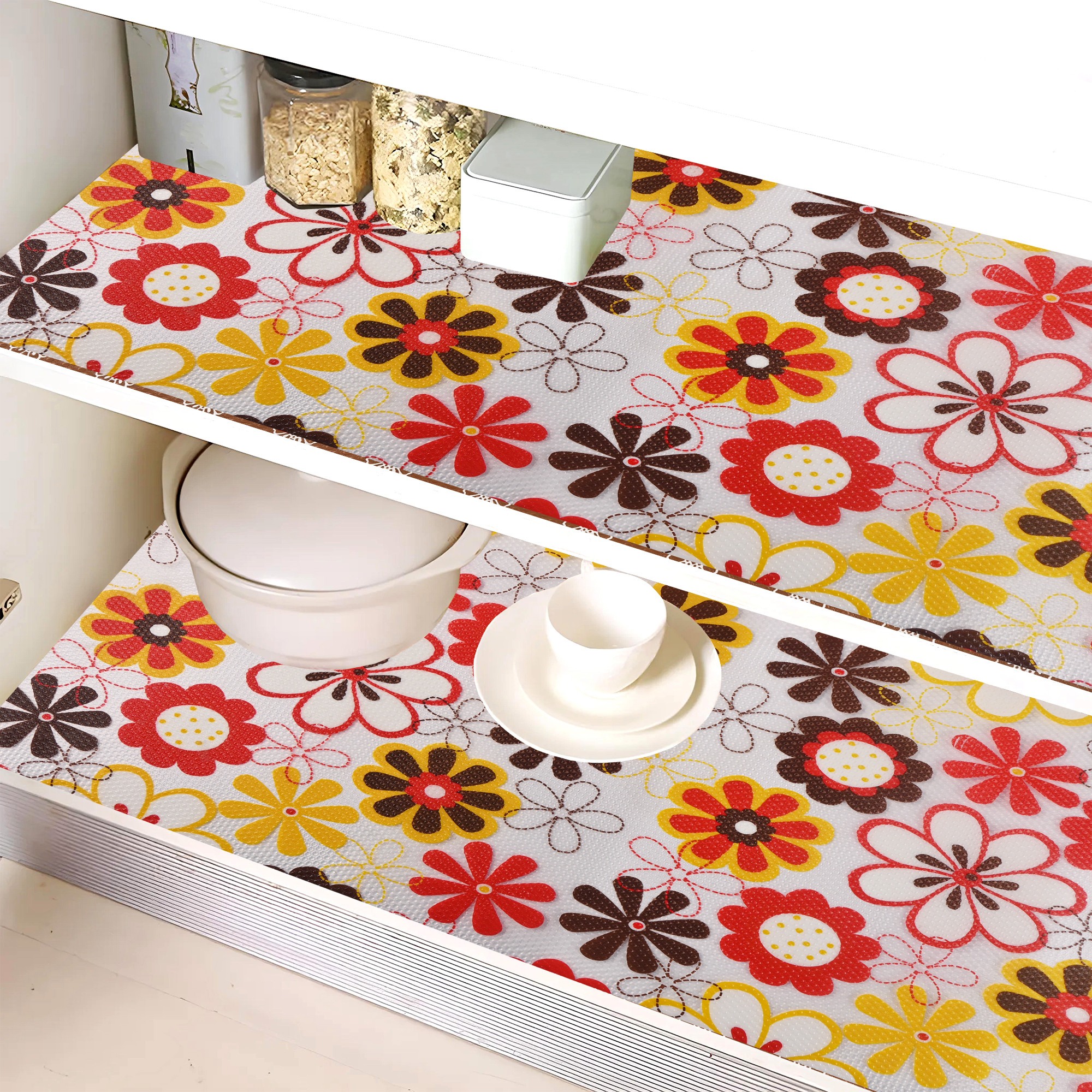 Kuber Industries 5 Meter EVA Anti Slip Kitchen Shelf Mats Roll  Shelf Liners for Kitchen Shelves  Fridge  Multipurpose Cupboard Sheets for Wardrobes  Drawers  Flower S4 - Multicolor