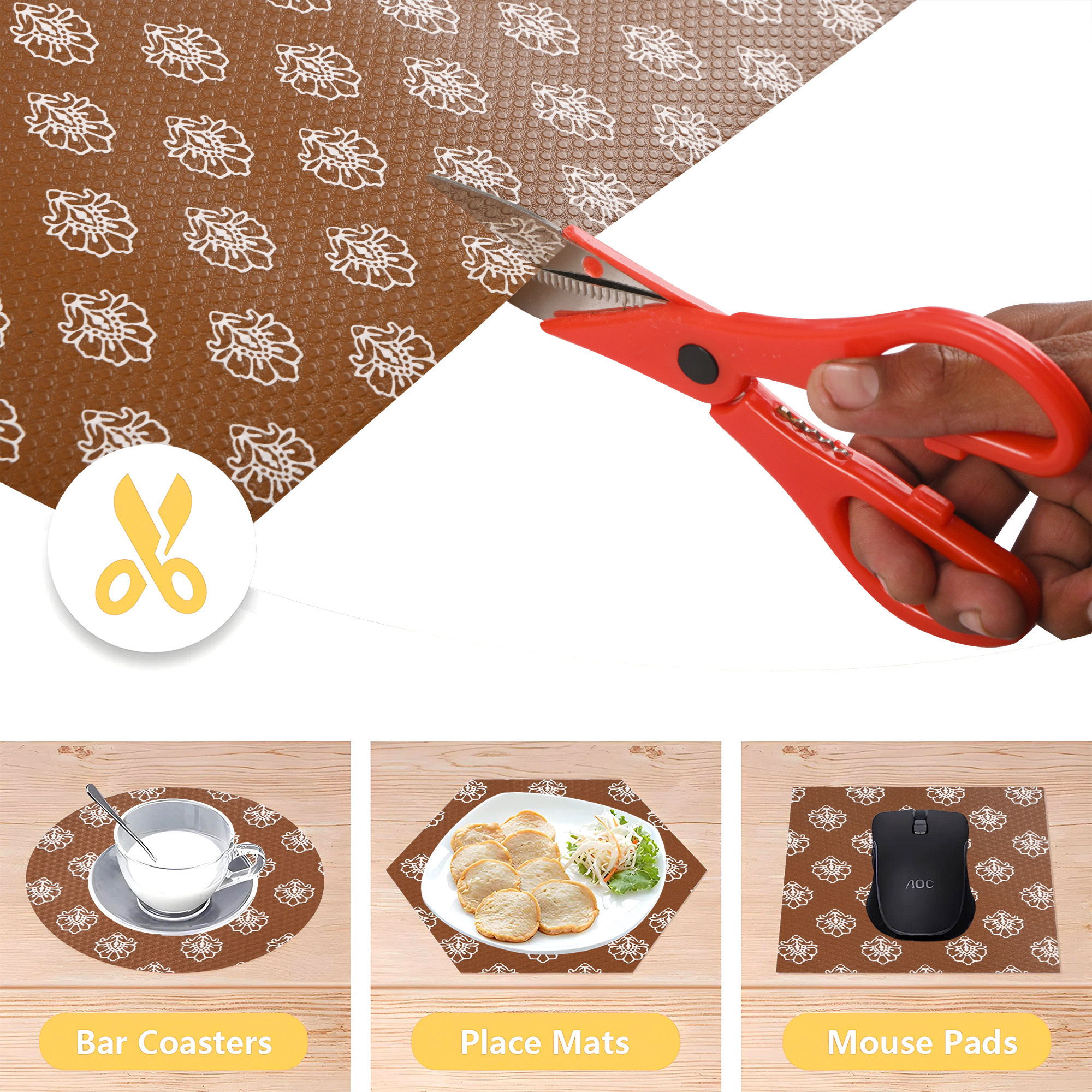 Kuber Industries 5 Meter EVA Anti Slip Kitchen Shelf Mats Roll  Shelf Liners for Kitchen Shelves  Fridge  Multipurpose Cupboard Sheets for Wardrobes  Drawers  Flower S3- Brown