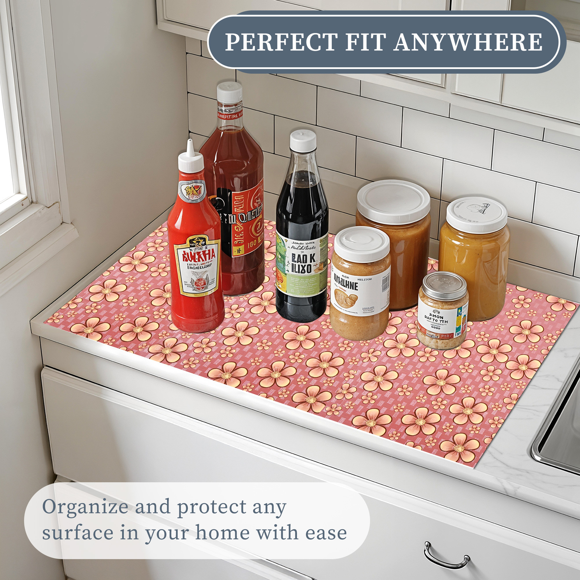 Kuber Industries 5 Meter PVC Anti Slip Roll  Shelf Liners for Kitchen Shelves  Cupboard Liners for Wardrobe  Drawer MatsSheets for Cabinets  Yellow Flower - Purple