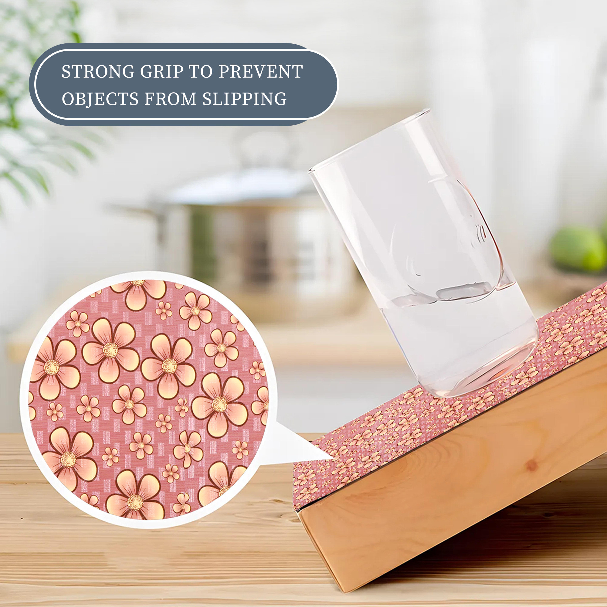 Kuber Industries 5 Meter PVC Anti Slip Roll  Shelf Liners for Kitchen Shelves  Cupboard Liners for Wardrobe  Drawer MatsSheets for Cabinets  Yellow Flower - Purple