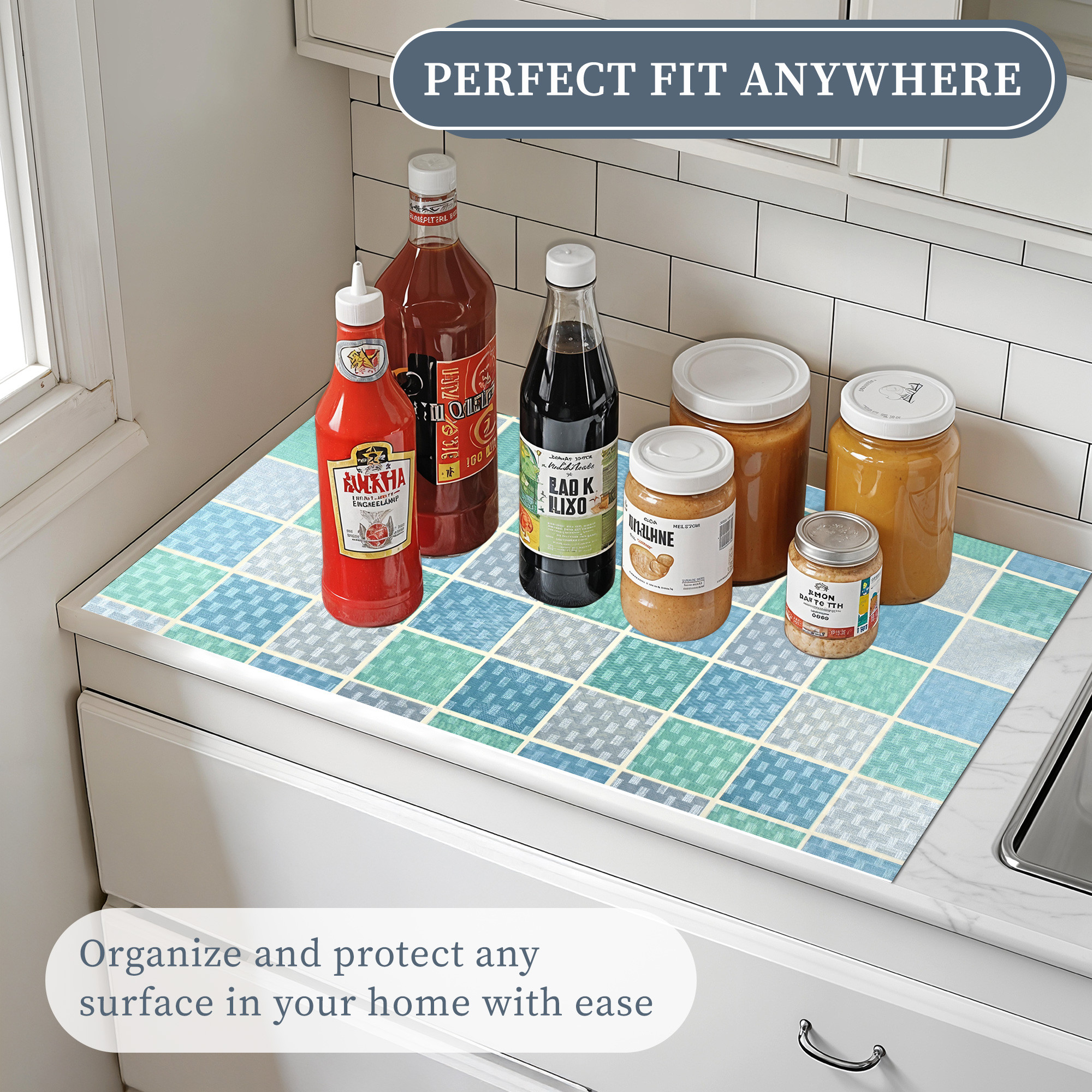 Kuber Industries 5 Meter PVC Anti Slip Roll  Shelf Liners for Kitchen Shelves  Cupboard Liners for Wardrobe  Drawer MatsSheets for Cabinets  Check - Grey  Blue