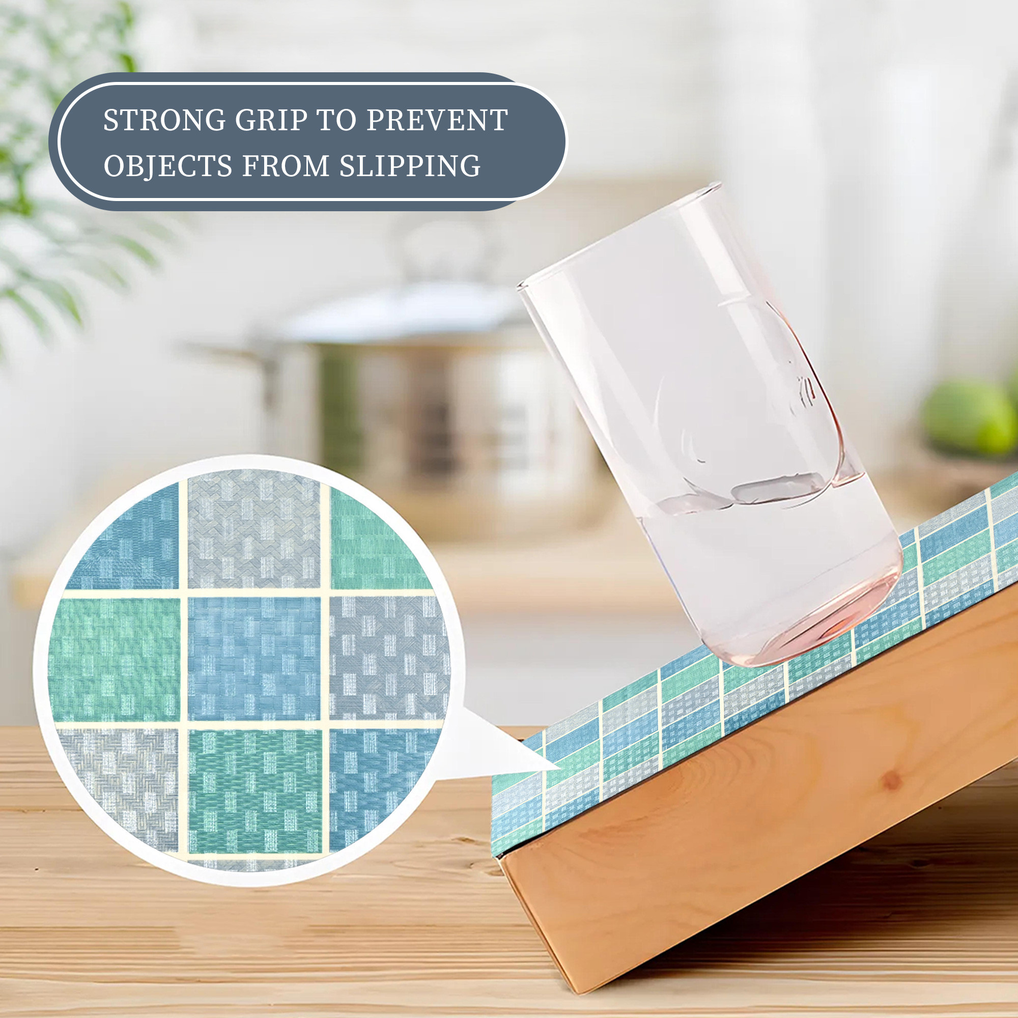 Kuber Industries 5 Meter PVC Anti Slip Roll  Shelf Liners for Kitchen Shelves  Cupboard Liners for Wardrobe  Drawer MatsSheets for Cabinets  Check - Grey  Blue