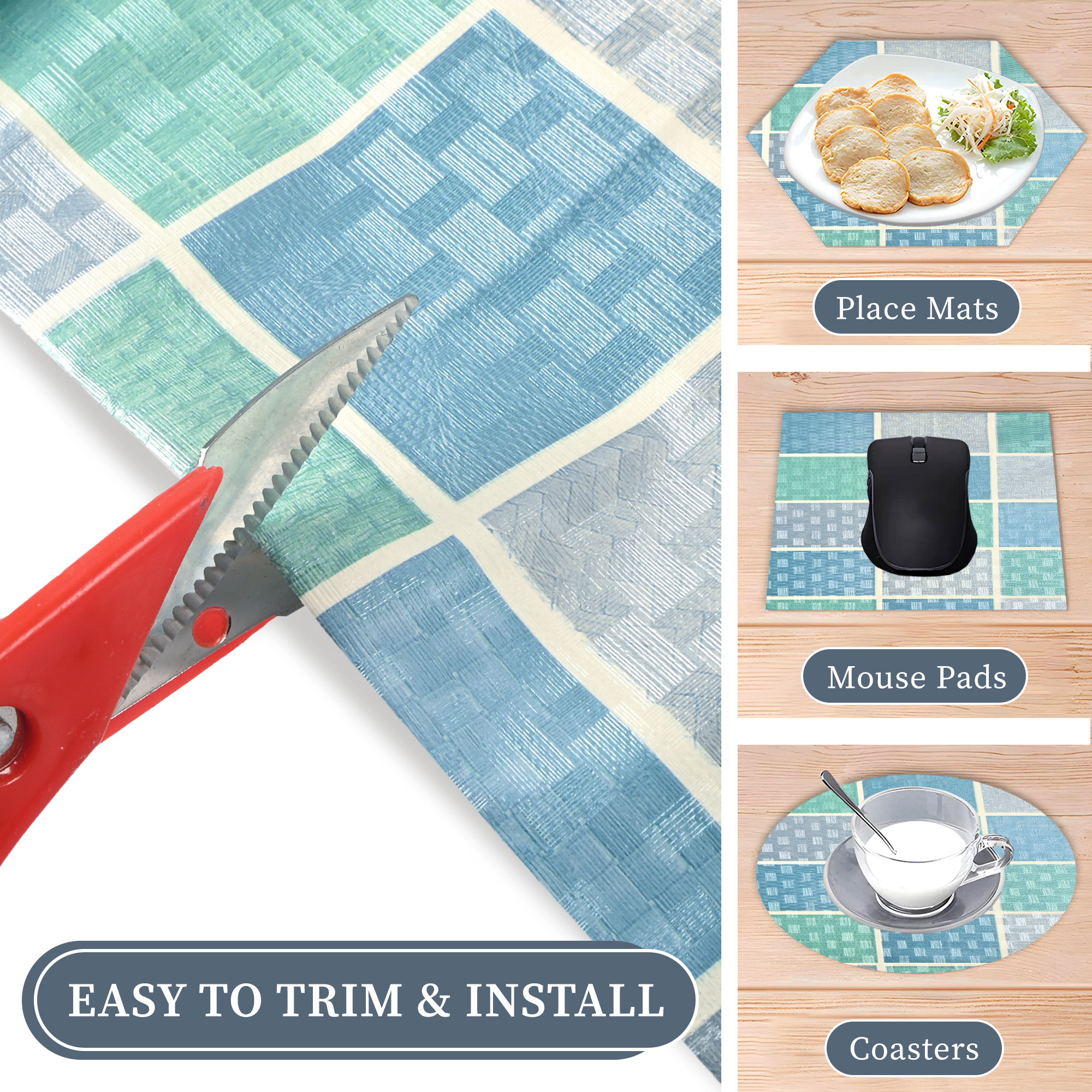 Kuber Industries 5 Meter PVC Anti Slip Roll  Shelf Liners for Kitchen Shelves  Cupboard Liners for Wardrobe  Drawer MatsSheets for Cabinets  Check - Grey  Blue