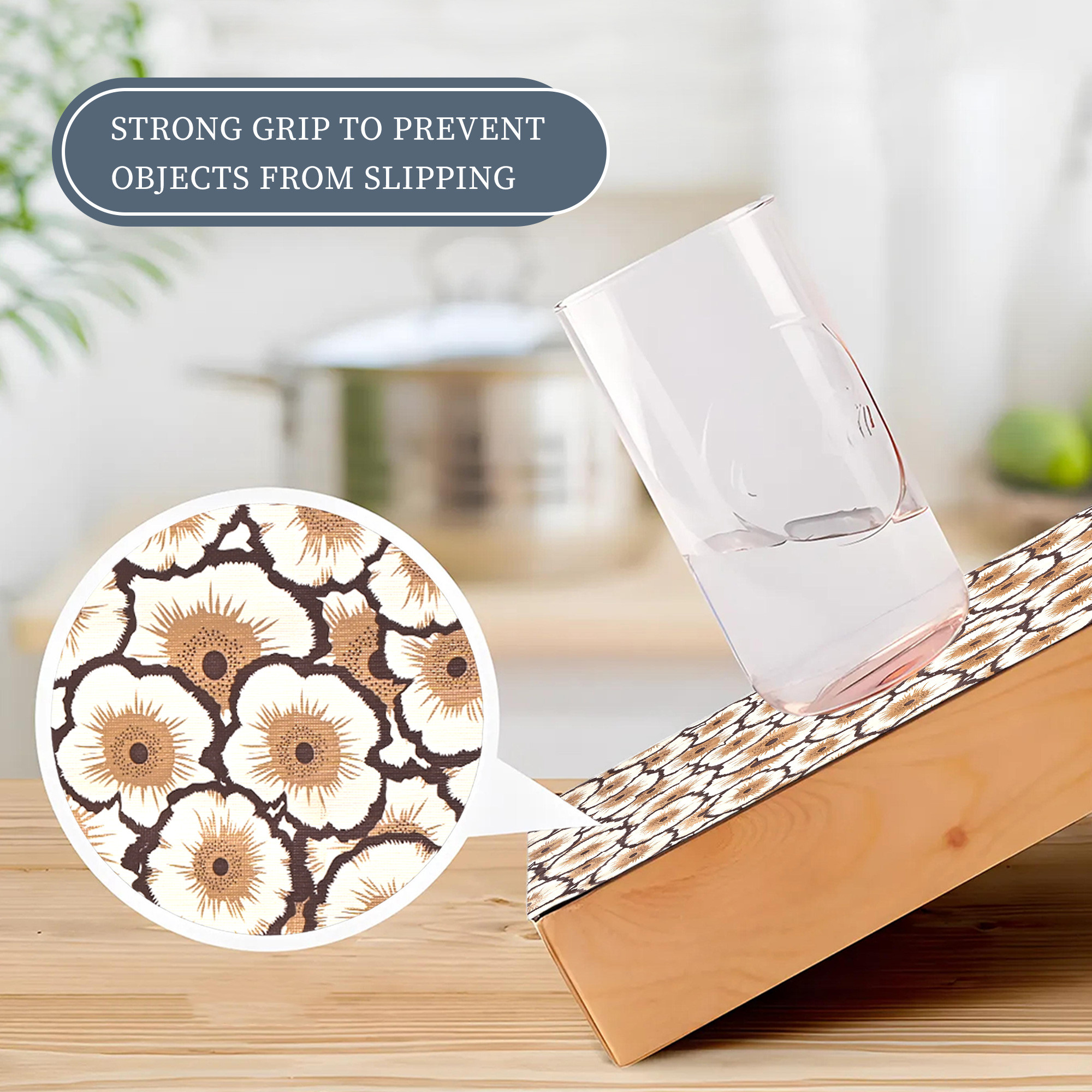 Kuber Industries 5 Meter PVC Shelf Liners for Kitchen Shelves  Cupboard Mats Roll for Wardrobe  Drawer and Fridge Shelf Mat Roll  Cabinet Liners for Shelves  Flower - Cream  Brown