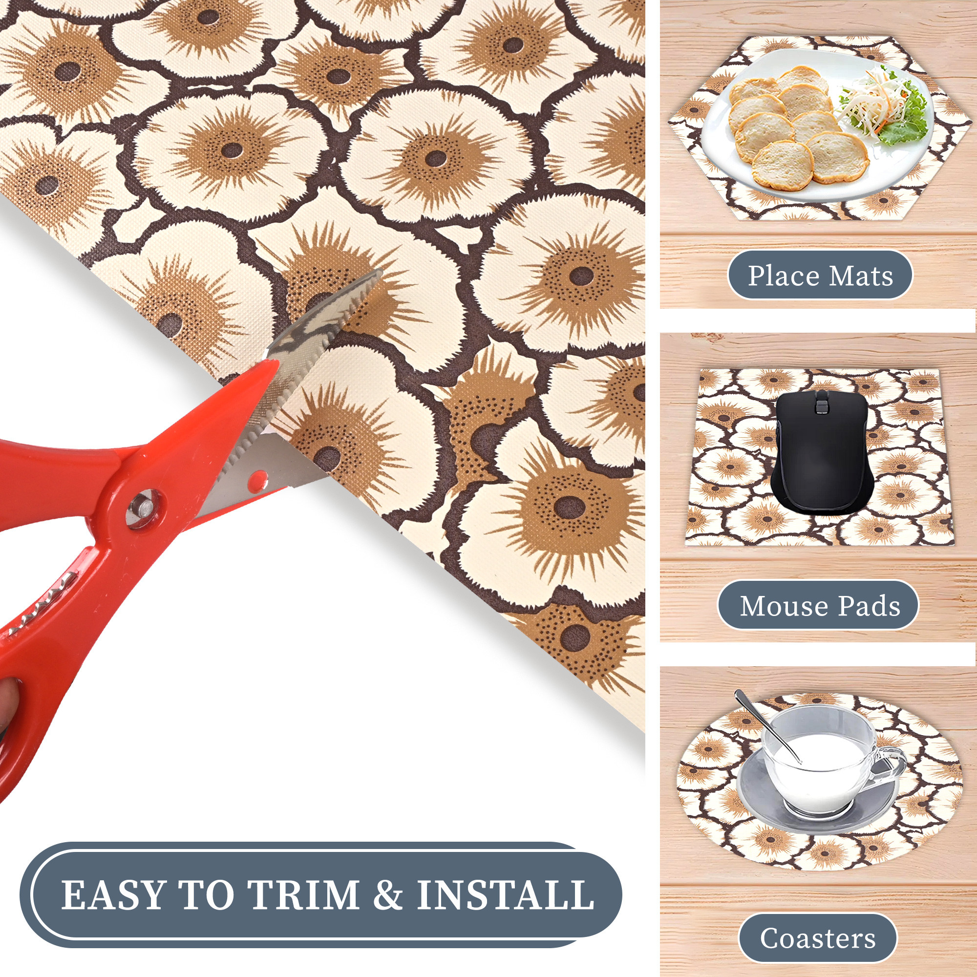 Kuber Industries 5 Meter PVC Shelf Liners for Kitchen Shelves  Cupboard Mats Roll for Wardrobe  Drawer and Fridge Shelf Mat Roll  Cabinet Liners for Shelves  Flower - Cream  Brown