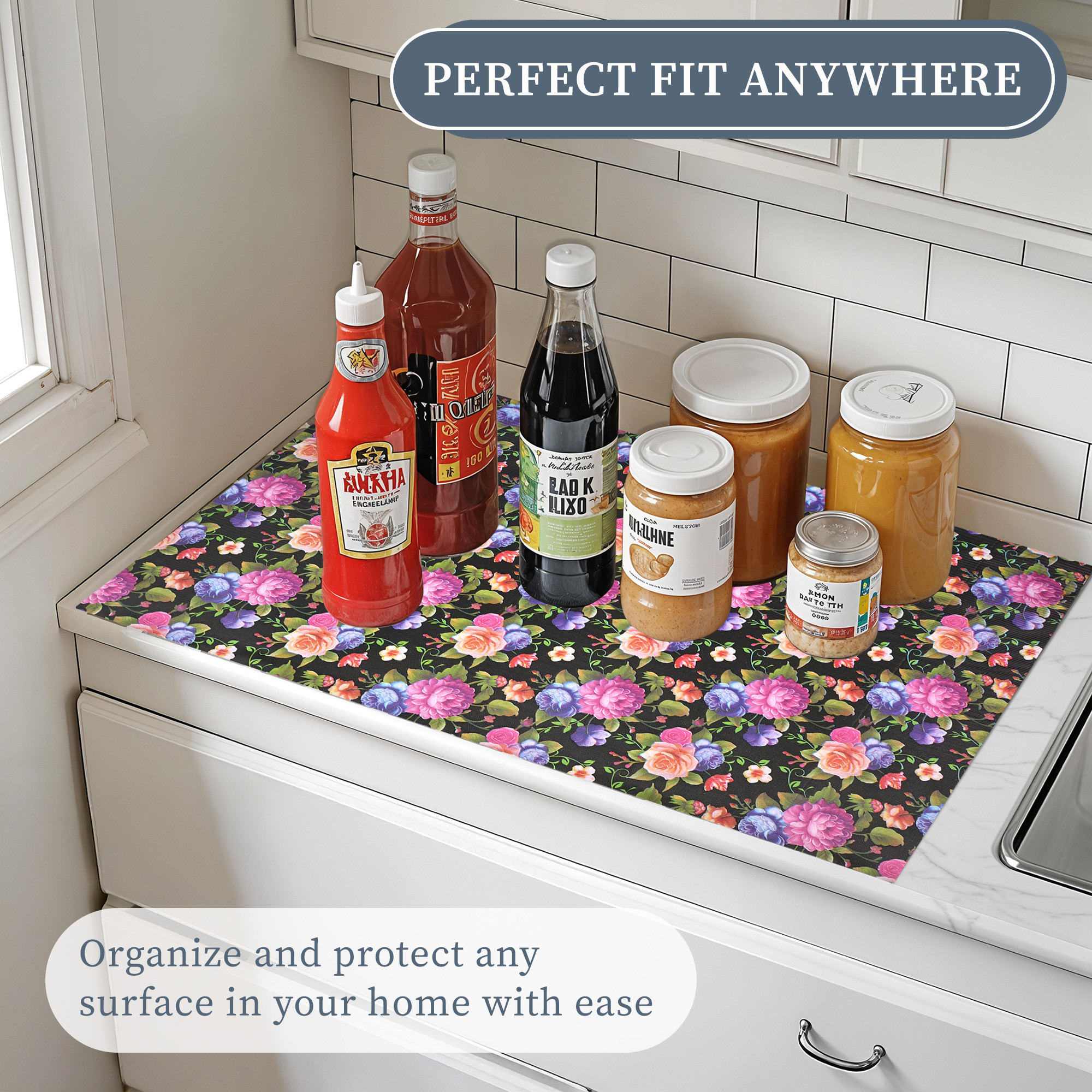 Kuber Industries 5 Meter PVC Shelf Liners for Kitchen Shelves  Cupboard Mats Roll for Wardrobe  Drawer and Fridge Shelf Mat Roll  Cabinet Liners for Shelves  Mix Rose - Black