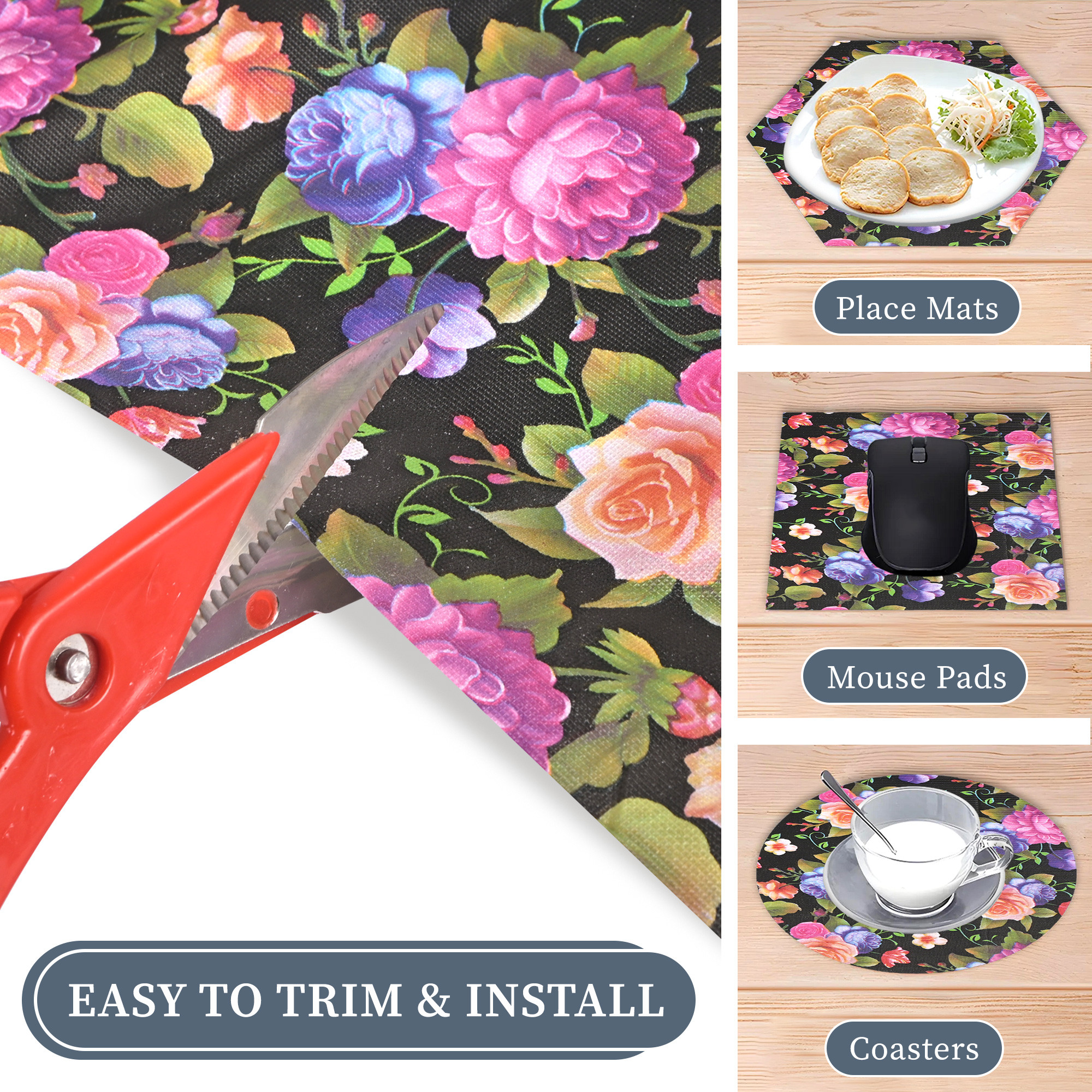 Kuber Industries 5 Meter PVC Shelf Liners for Kitchen Shelves  Cupboard Mats Roll for Wardrobe  Drawer and Fridge Shelf Mat Roll  Cabinet Liners for Shelves  Mix Rose - Black