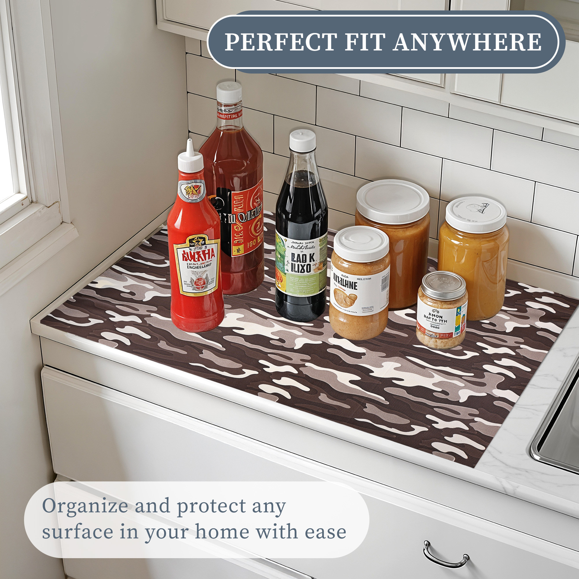 Kuber Industries 5 Meter PVC Shelf Liners for Kitchen Shelves  Cupboard Mats Roll for Wardrobe  Drawer and Fridge Shelf Mat Roll  Cabinet Liners for Shelves  Camouflage - Brown