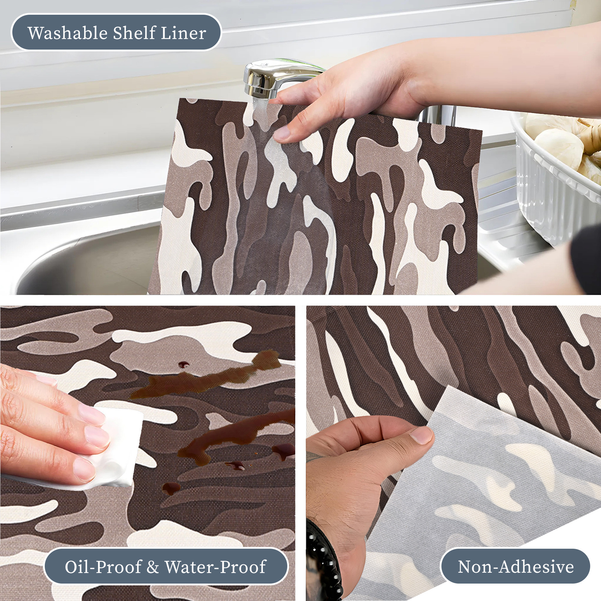 Kuber Industries 5 Meter PVC Shelf Liners for Kitchen Shelves  Cupboard Mats Roll for Wardrobe  Drawer and Fridge Shelf Mat Roll  Cabinet Liners for Shelves  Camouflage - Brown