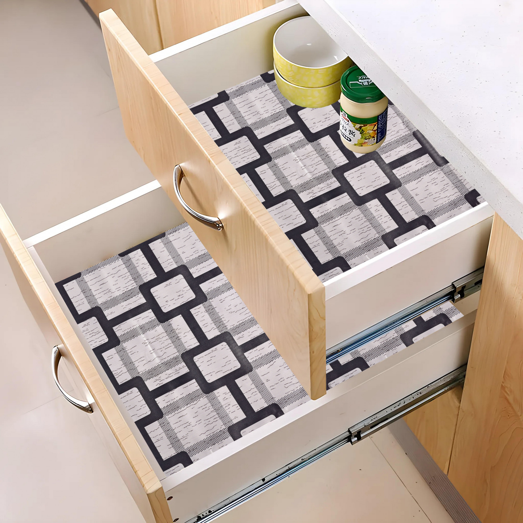 Kuber Industries 5 Meters Waterproof  Durable Kitchen Mats for Shelf Liner Roll  Wipeable Fridge Sheets for Shelves Cabinet Drawer  Grey Bada Check