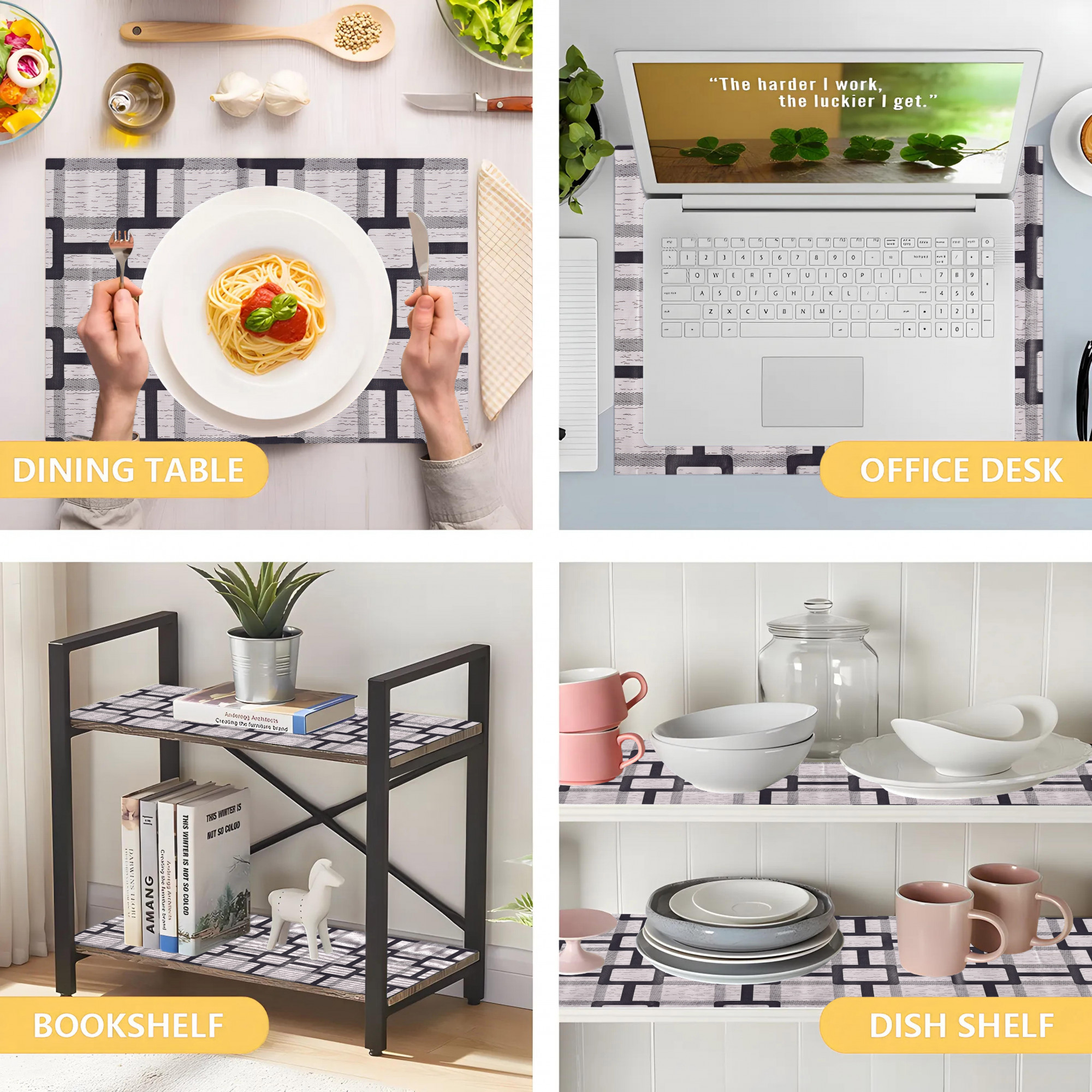 Kuber Industries 5 Meters Waterproof  Durable Kitchen Mats for Shelf Liner Roll  Wipeable Fridge Sheets for Shelves Cabinet Drawer  Grey Bada Check