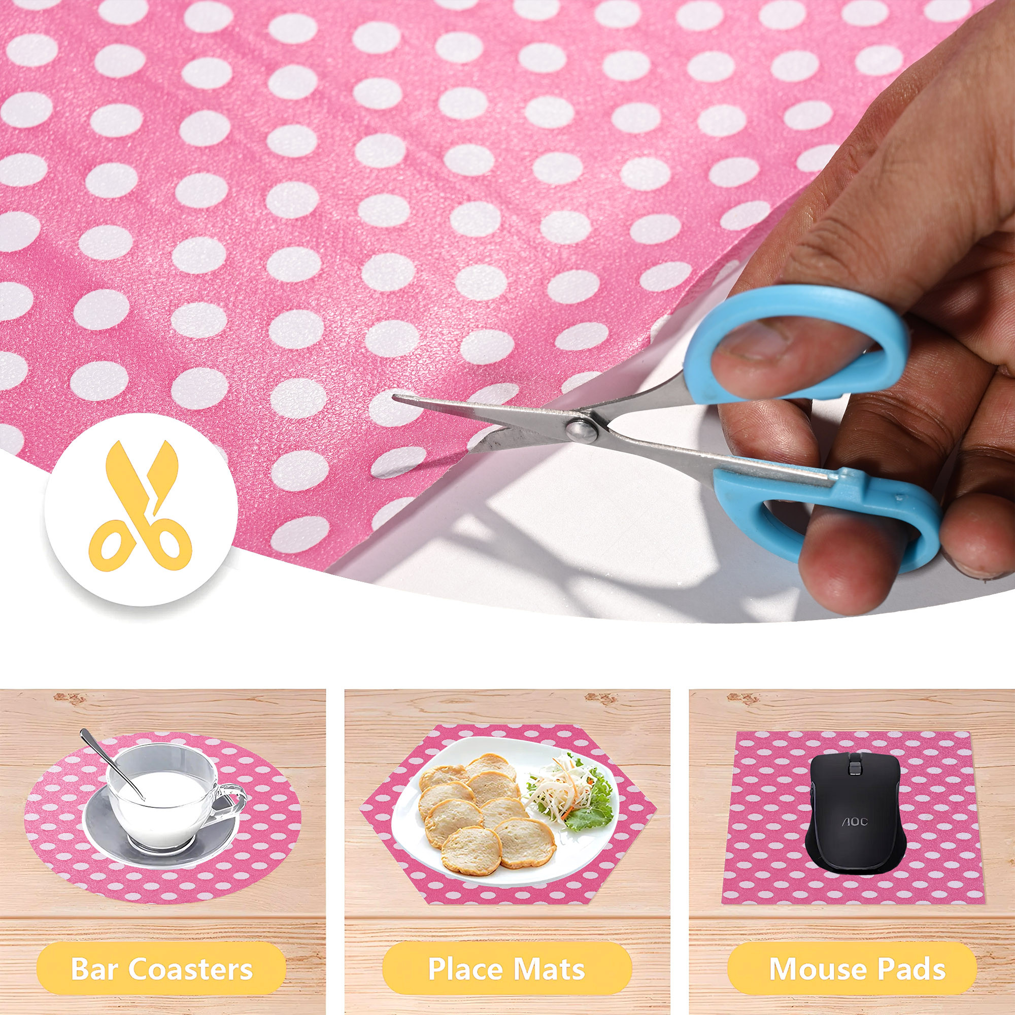 Kuber Industries 5 Meters Waterproof  Durable Kitchen Mats for Shelf Liner Roll  Wipeable Fridge Sheets for Shelves Cabinet Drawer  White Polka Dot - Pink