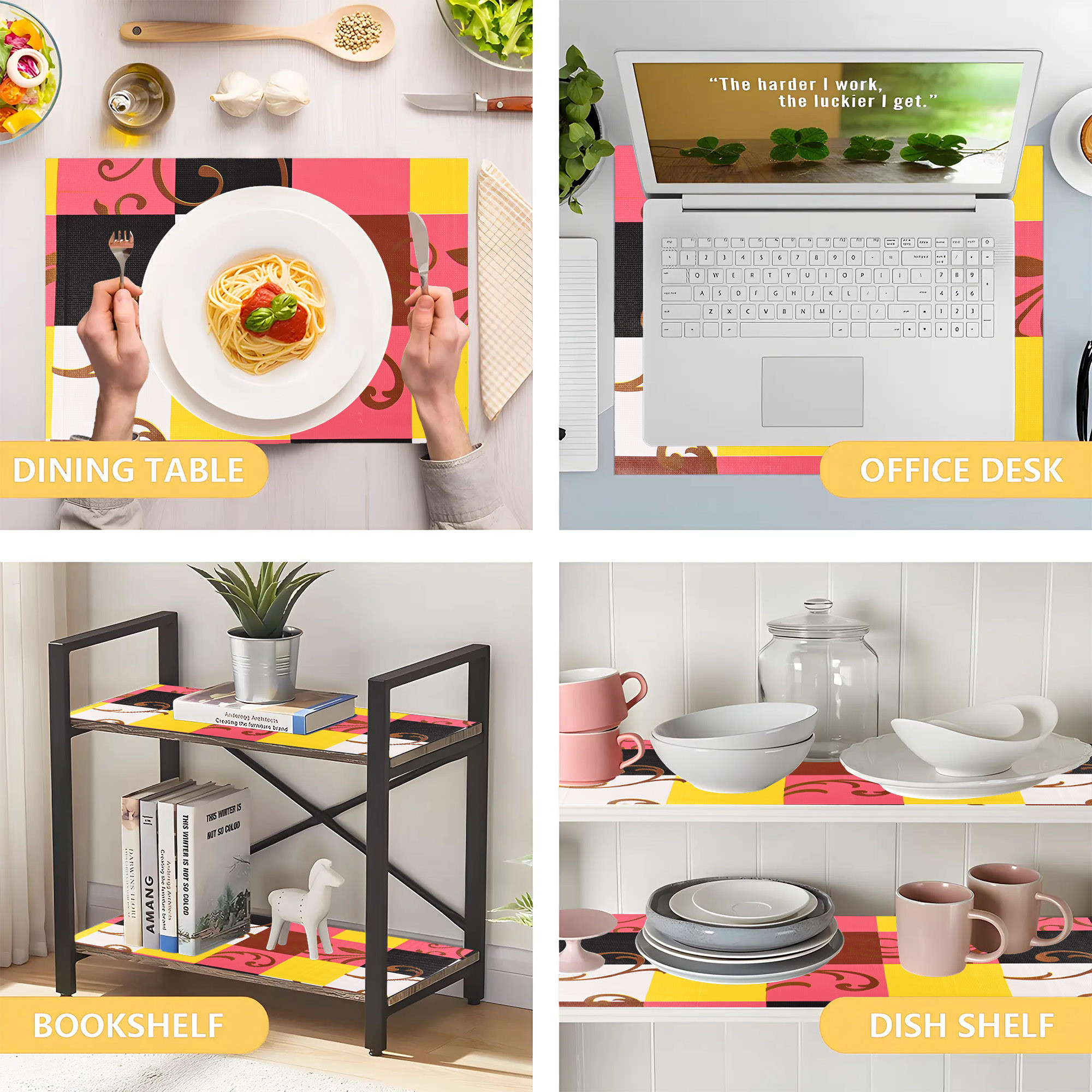 Kuber Industries 5 Meters Waterproof  Durable Kitchen Mats for Shelf Liner Roll  Wipeable Fridge Sheets for Shelves Cabinet Drawer  Pink  Yellow Checks