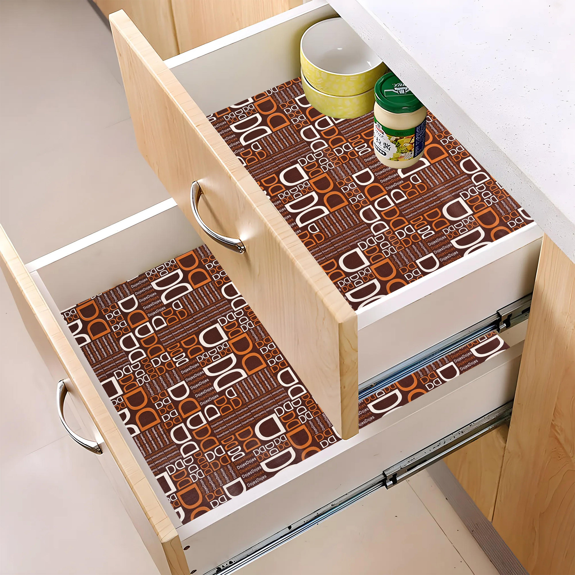 Kuber Industries 5 Meters Waterproof  Durable Kitchen Mats for Shelf Liner Roll  Wipeable Fridge Sheets for Shelves Cabinet Drawer  D Print - Brown